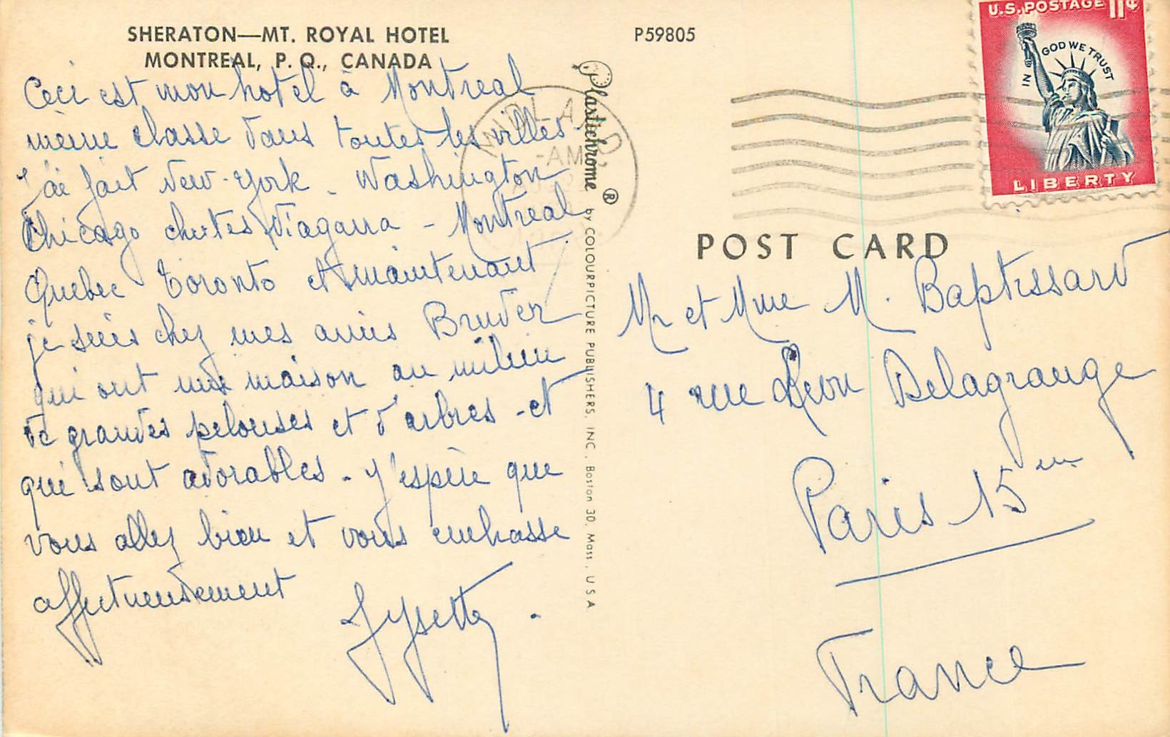 CPM Sheraton mt royal hotel montreal p q canada — Back