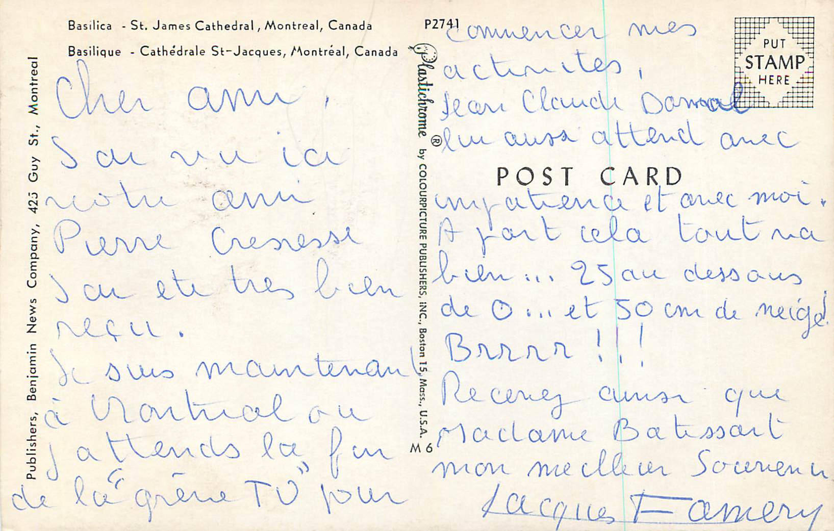 CPM Basilique cathedrale st jacques montreal canada — Back