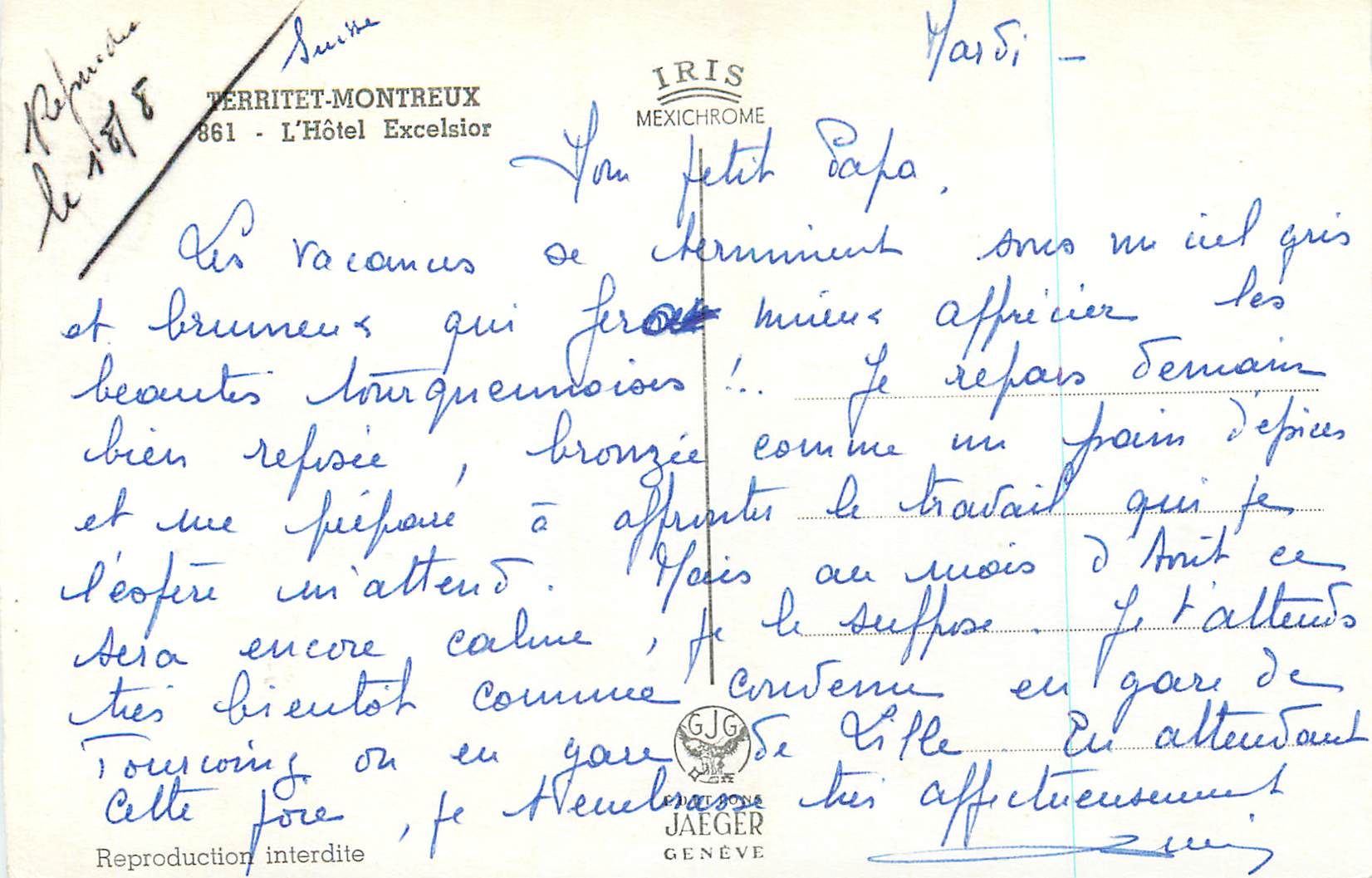 CPM Territet montreux 861 l hotel exelsior — Rückseite