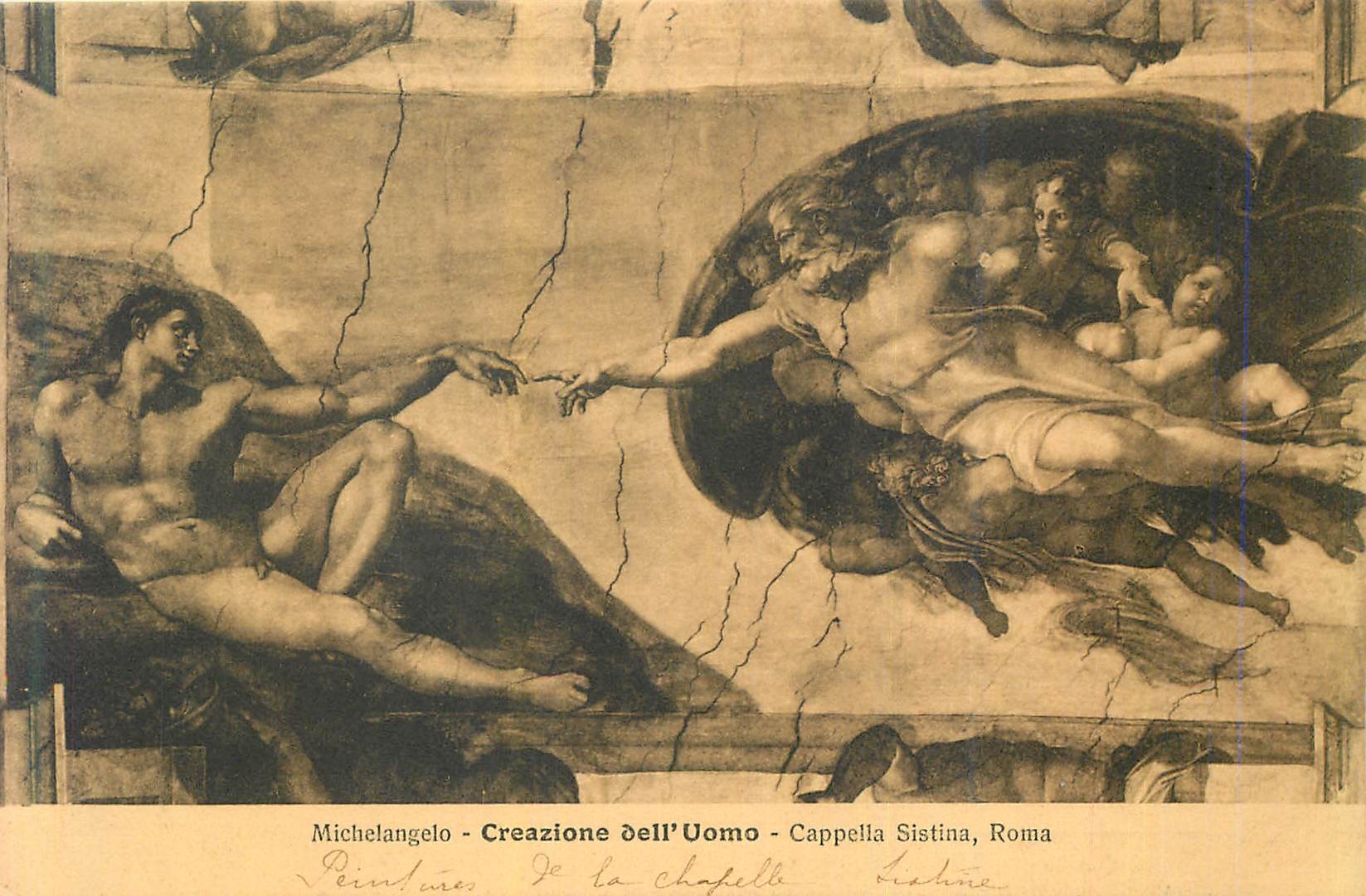 CPA Michelangelo creazione dell uomo capella sistina roma