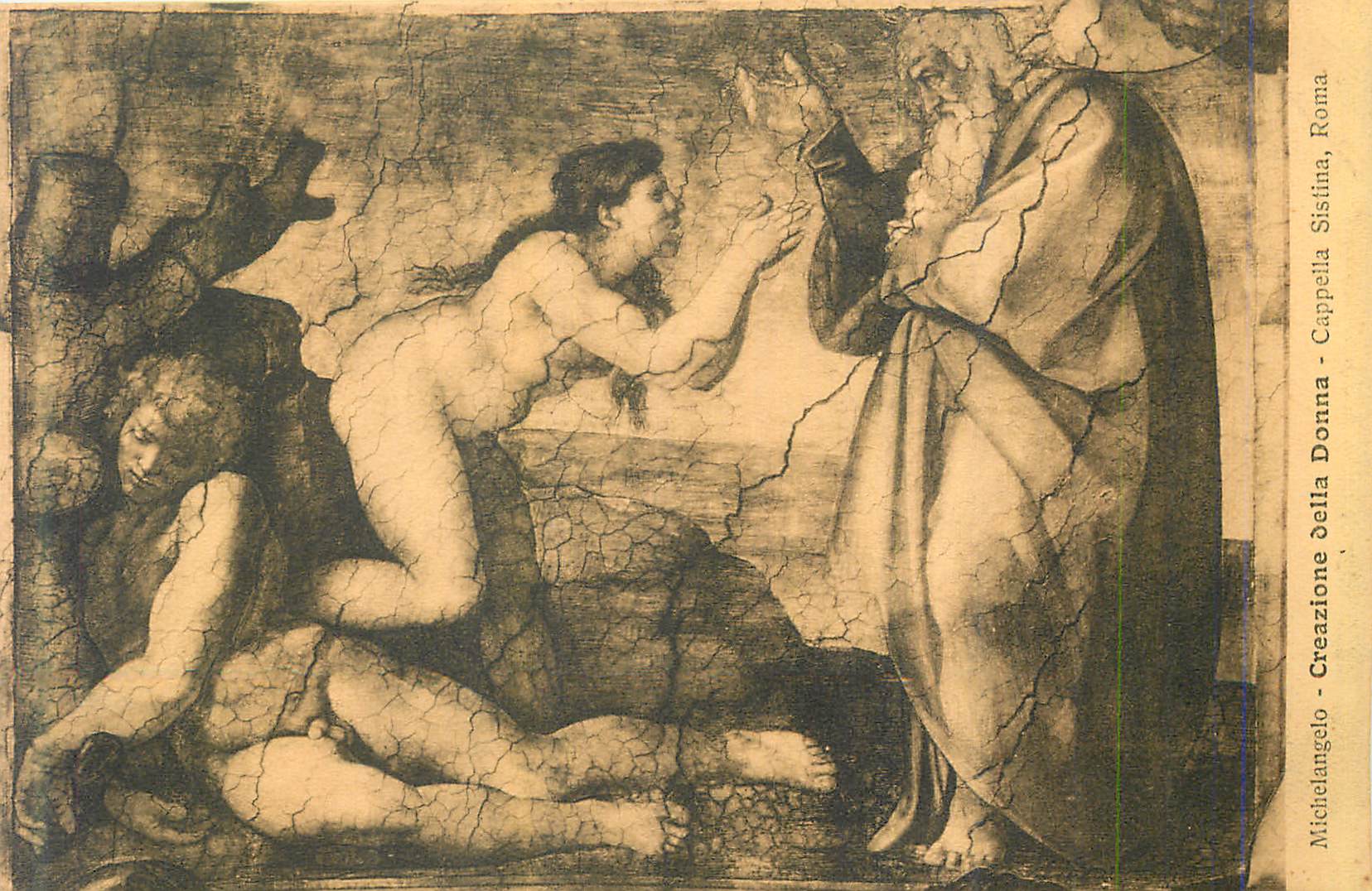 CPA Michelangelo creazione della donna capella sistina roma