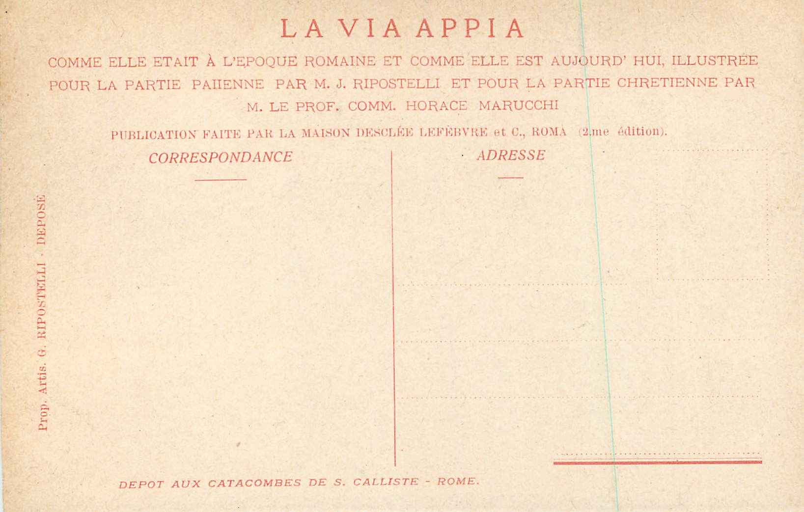 S. CECILIA — comme trouvée dans les catacombes de S. Calisto — G. Ripostelli, Rome — Rückseite