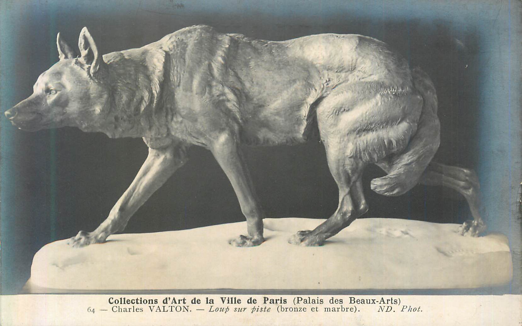 CPA Collections d art de la ville de paris (palais des beaux arts) Charles Valton Loup sur piste bronze et marbre
