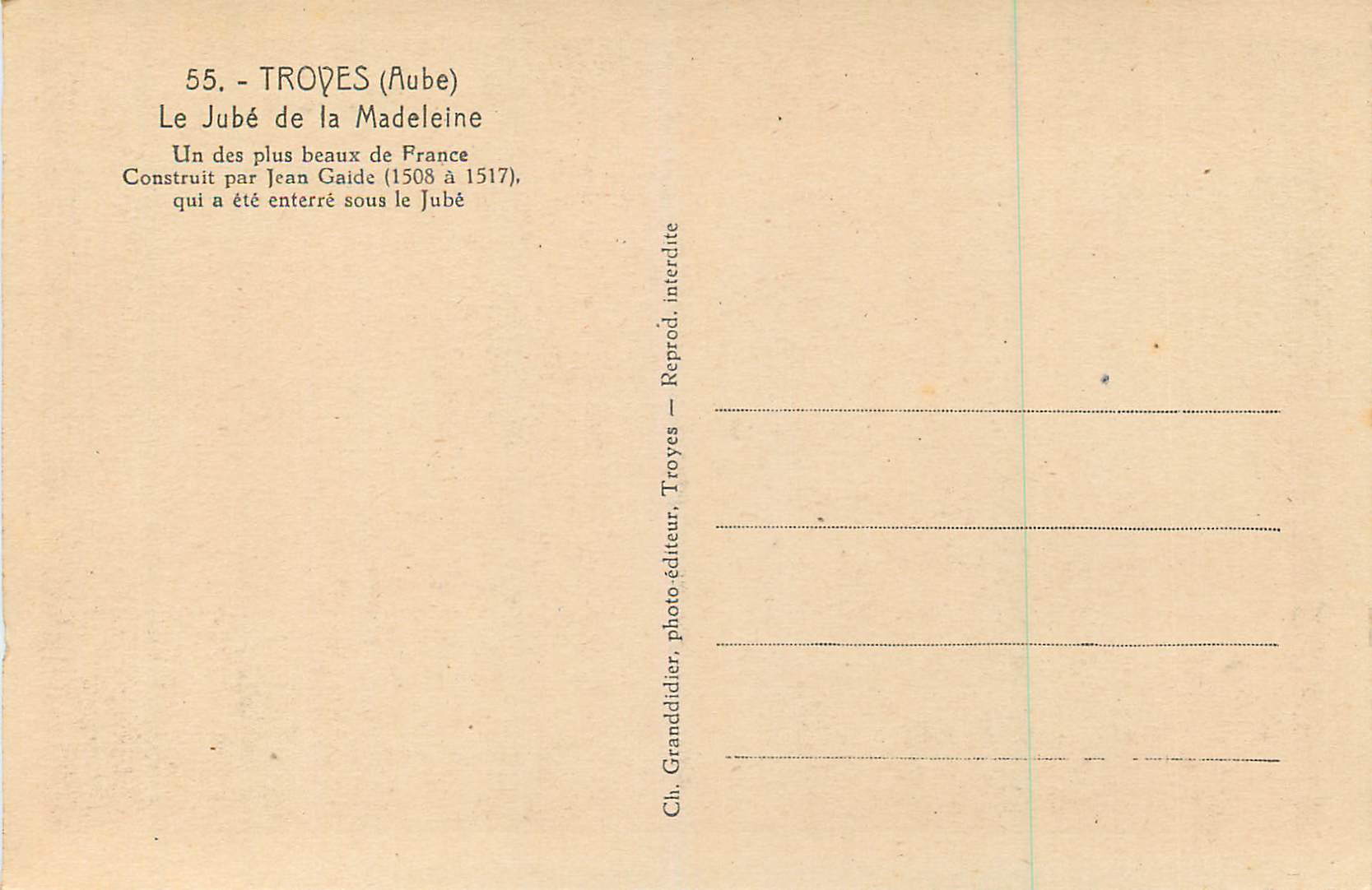 Troyes (Aube) — Le Jubé de la Madeleine — Granddidier, Troyes — Rückseite