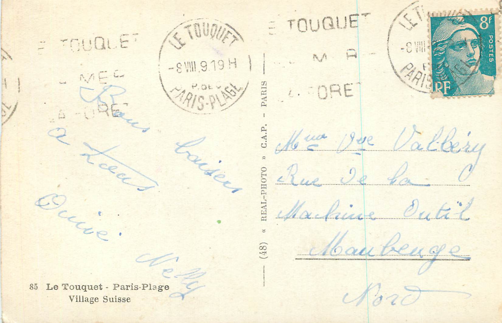 CPA 85 le touquet paris plage village suisse — Rückseite
