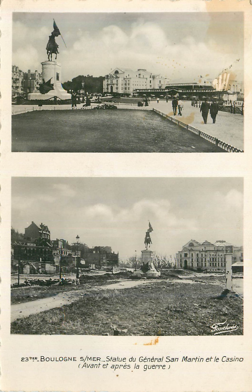 Boulogne-sur-Mer — Statue du Général San Martin et le Casino — Édition Fauchois