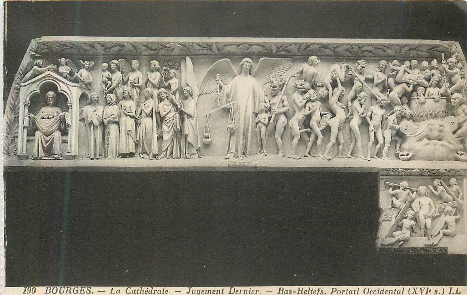 CPA 190 bourges la cathedrale jugement dernier bas reliefs portail occidental (xvi s)