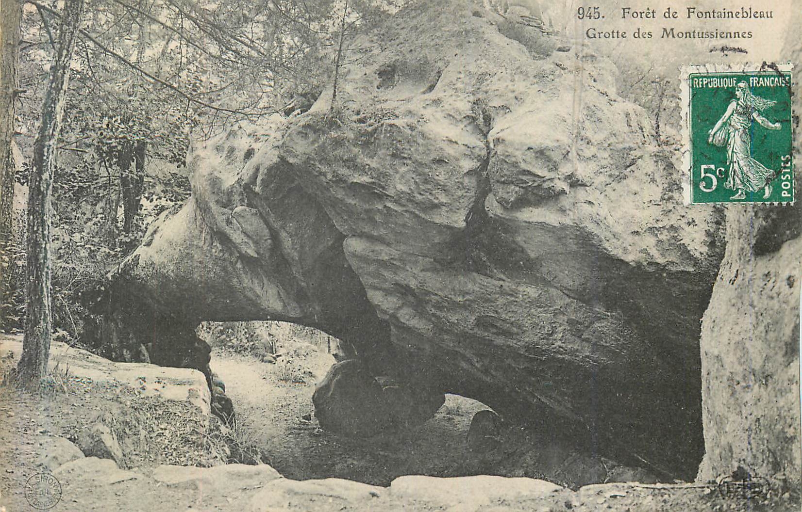 Grotte des Montussiennes — Forêt de Fontainebleau — Éditeur : J. Broussais, n° 945