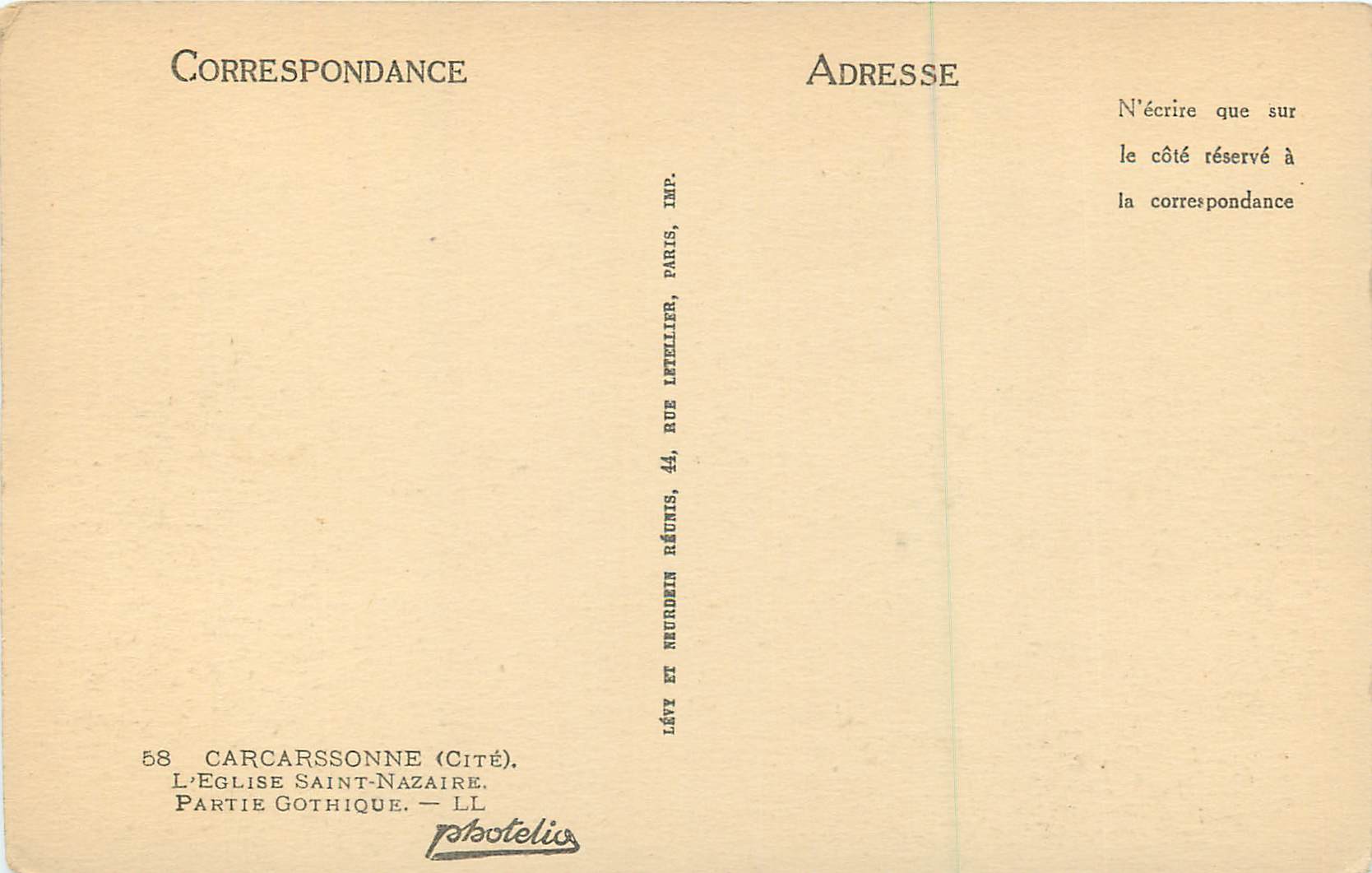 Carcassonne — Partie gothique — Phototélis, Paris — Rückseite