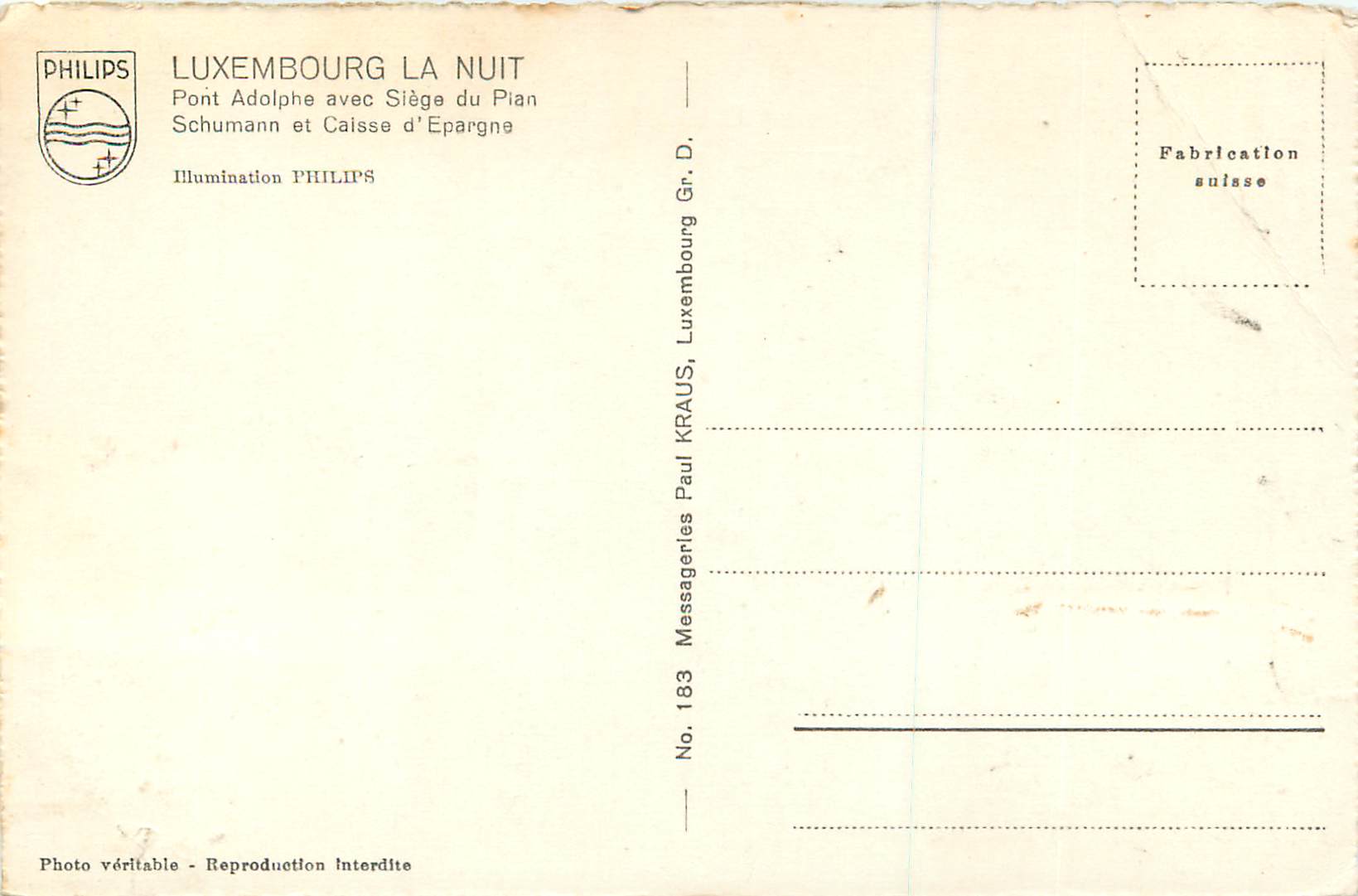 CPM Luxembourg la nuit pont adolphe avec siege du plan — Rückseite