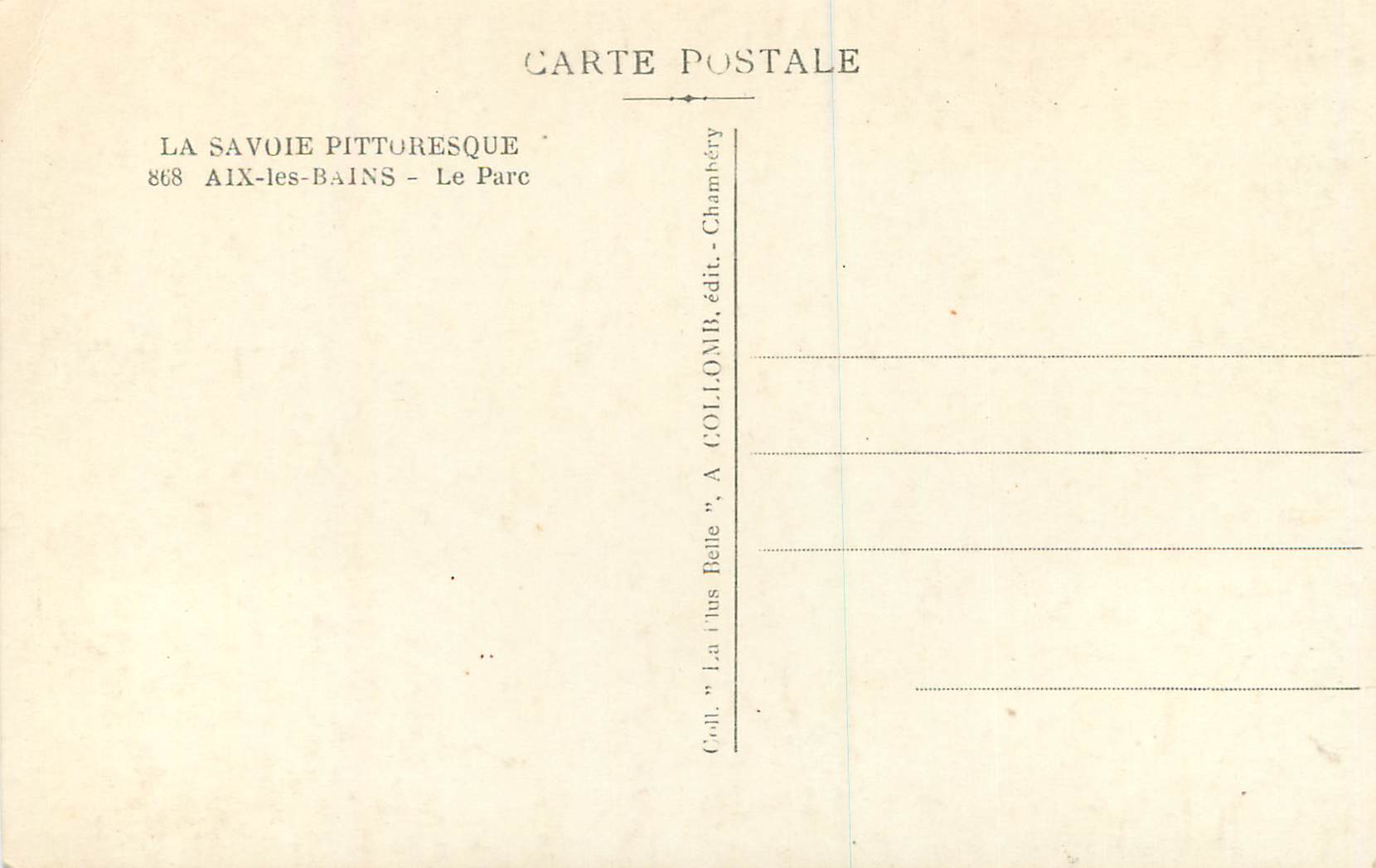 CPM La savoie pittoresque 868 aix les bains le parc — Verso
