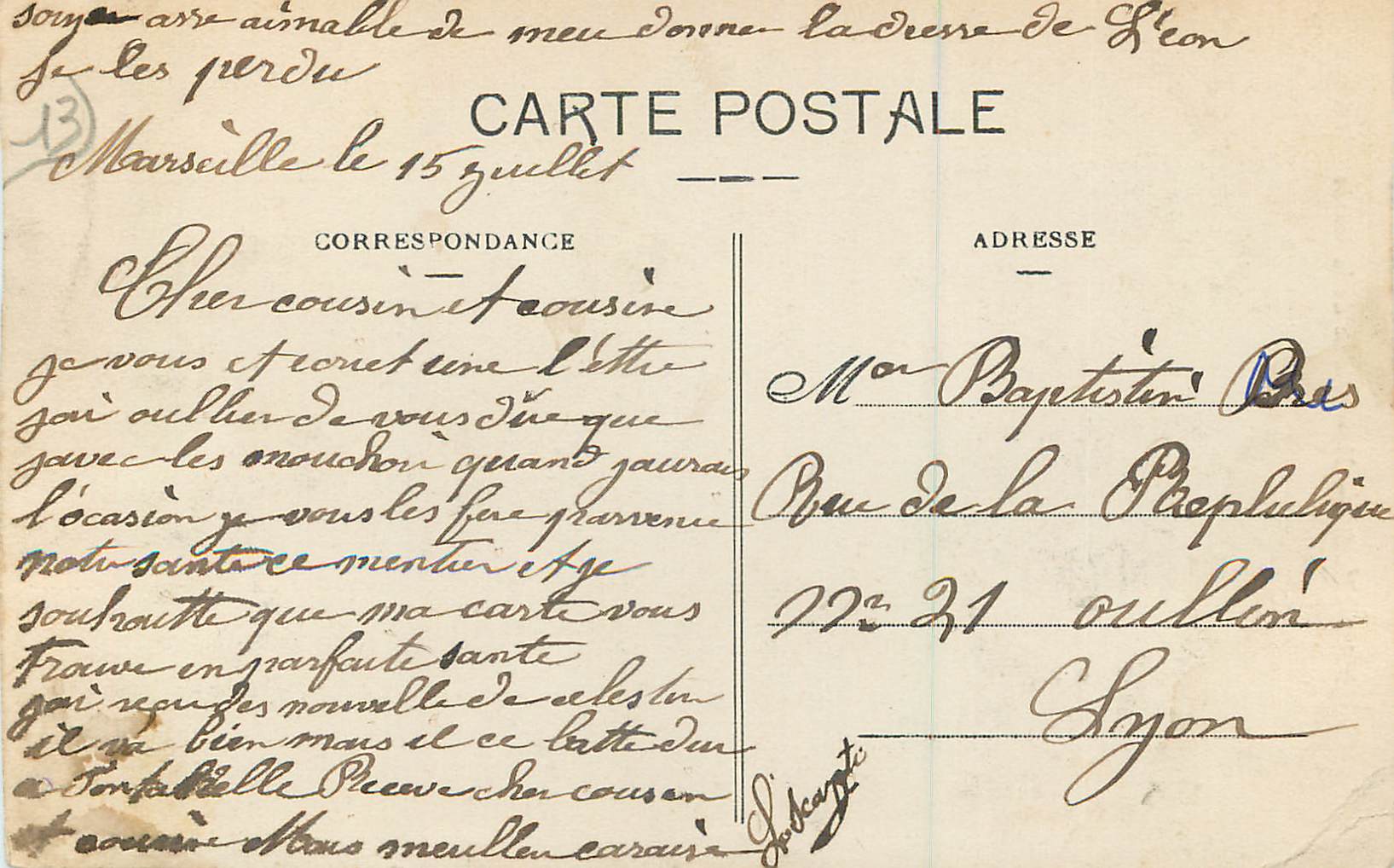 CPA Marseille notre dame de la garde — Rückseite