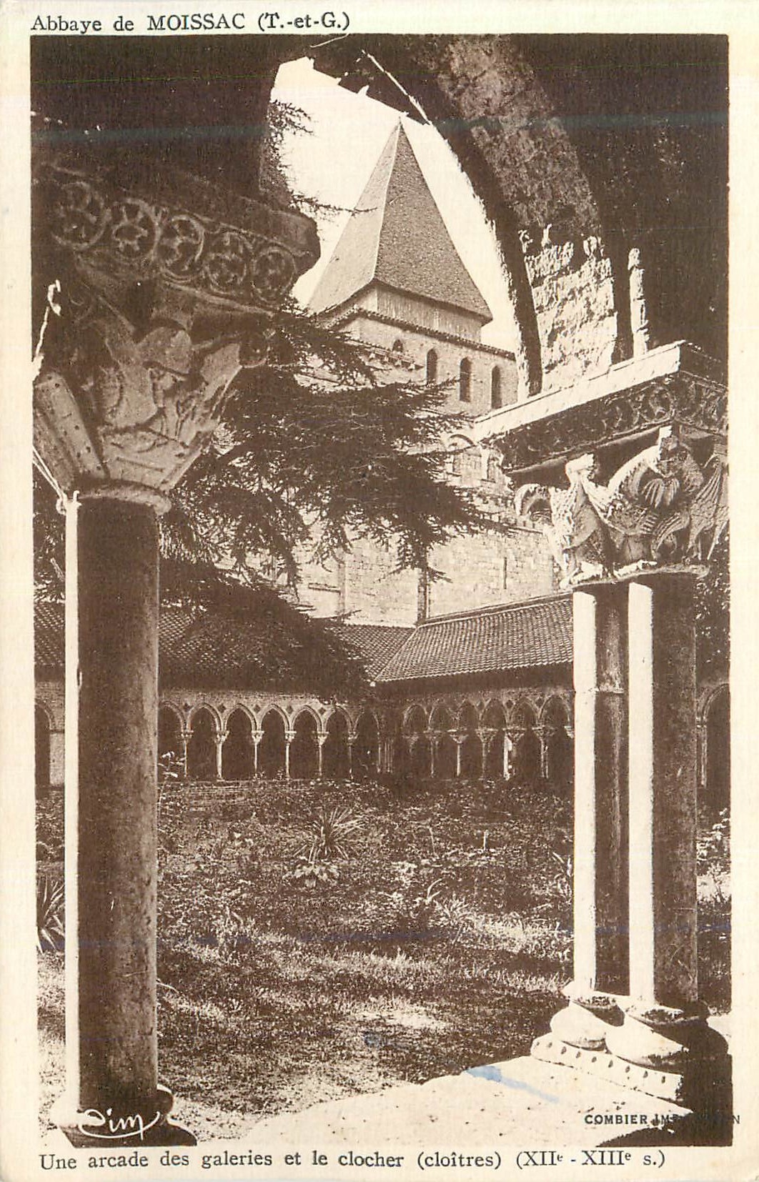 Abbaye de MOISSAC (T.-et-G.) — Une arcade des galeries et le clocher (cloîtres) (XIIe-XIIIe s.) — Combier Imprimeur