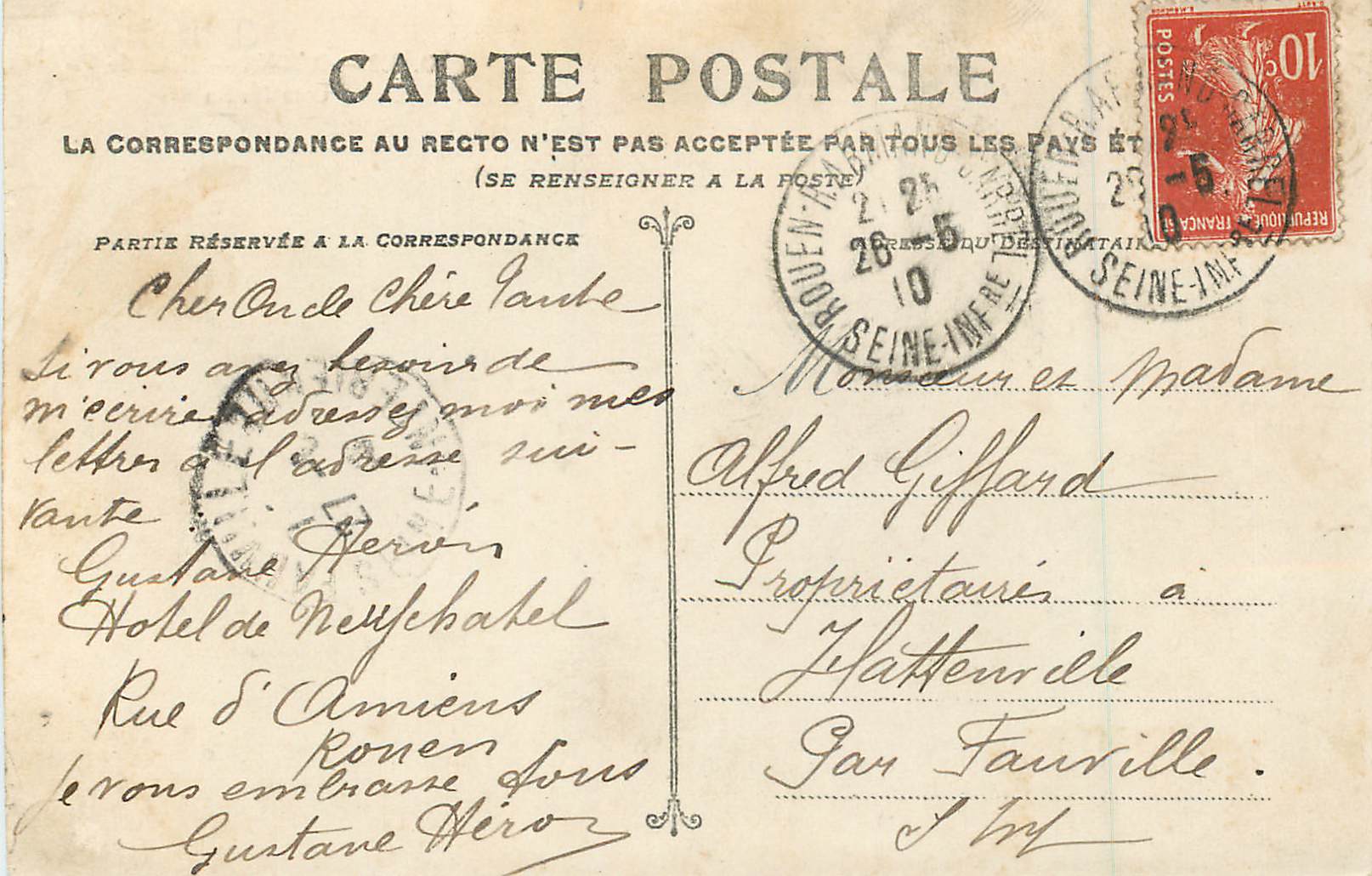 CPA E d 202 rouen hotel de ville cote jardin — Verso