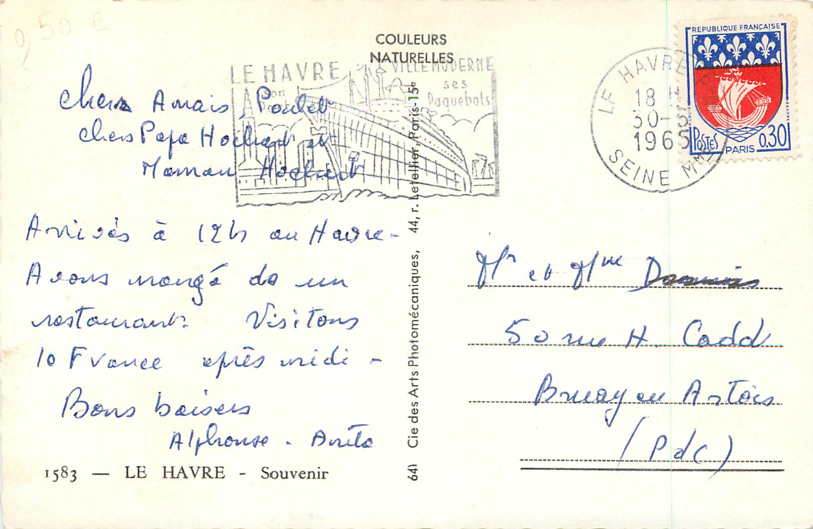 CPM 1583 le havre souvenir Paquebot France La plage Quai de la Saone — Back
