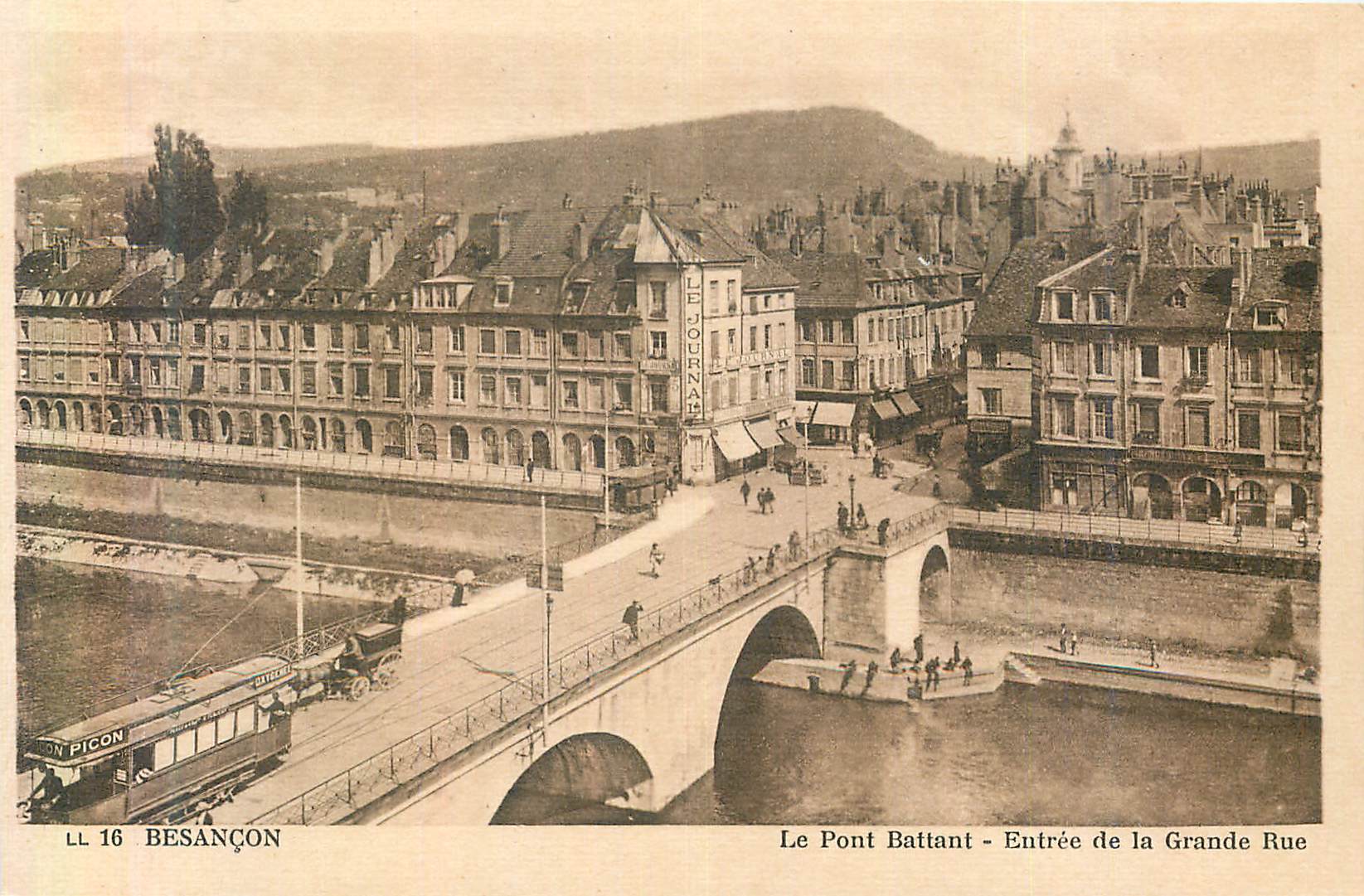 CPA 16 besancon le pont battant entree de la grande rue Tramway