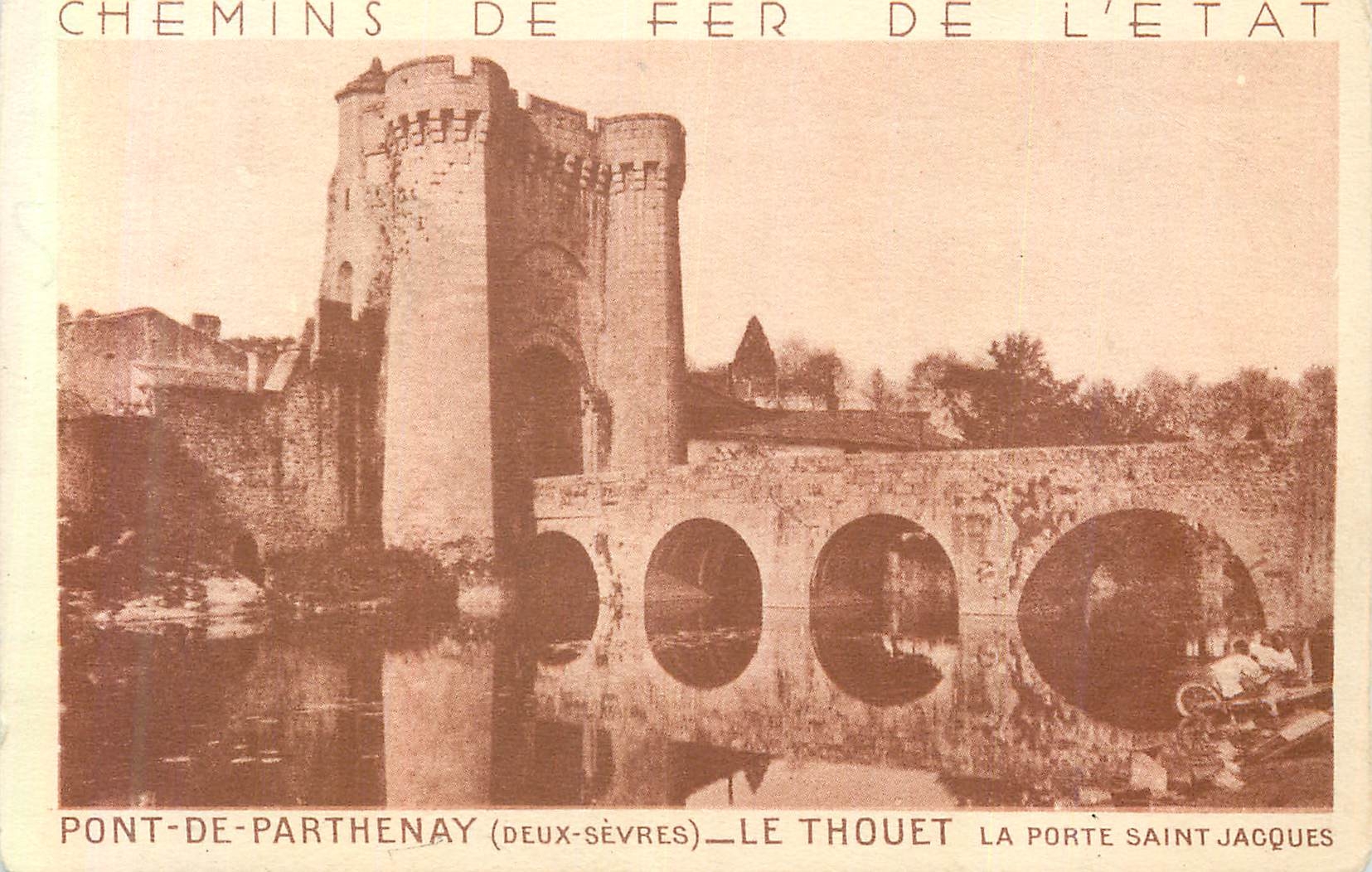 CPA Chemins de fer de l etat pont de parthenay (deux sevres) le thouet la porte saint jacques