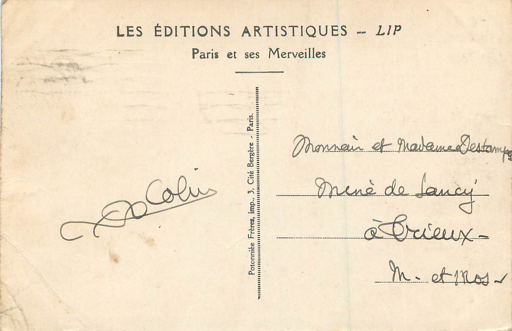 Paris, La Conciergerie et le Pont au Change — Les Éditions Artistiques -- LIP — Verso