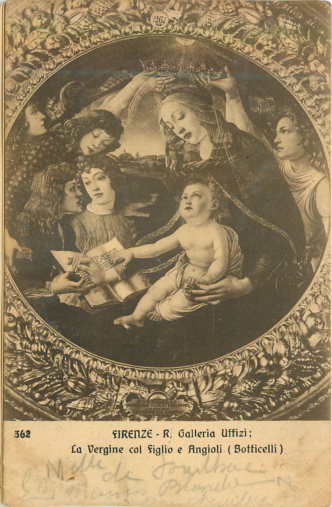 CPA 362 firenze r galleria uffizi la vergine col figlio e angioli (botticelli)
