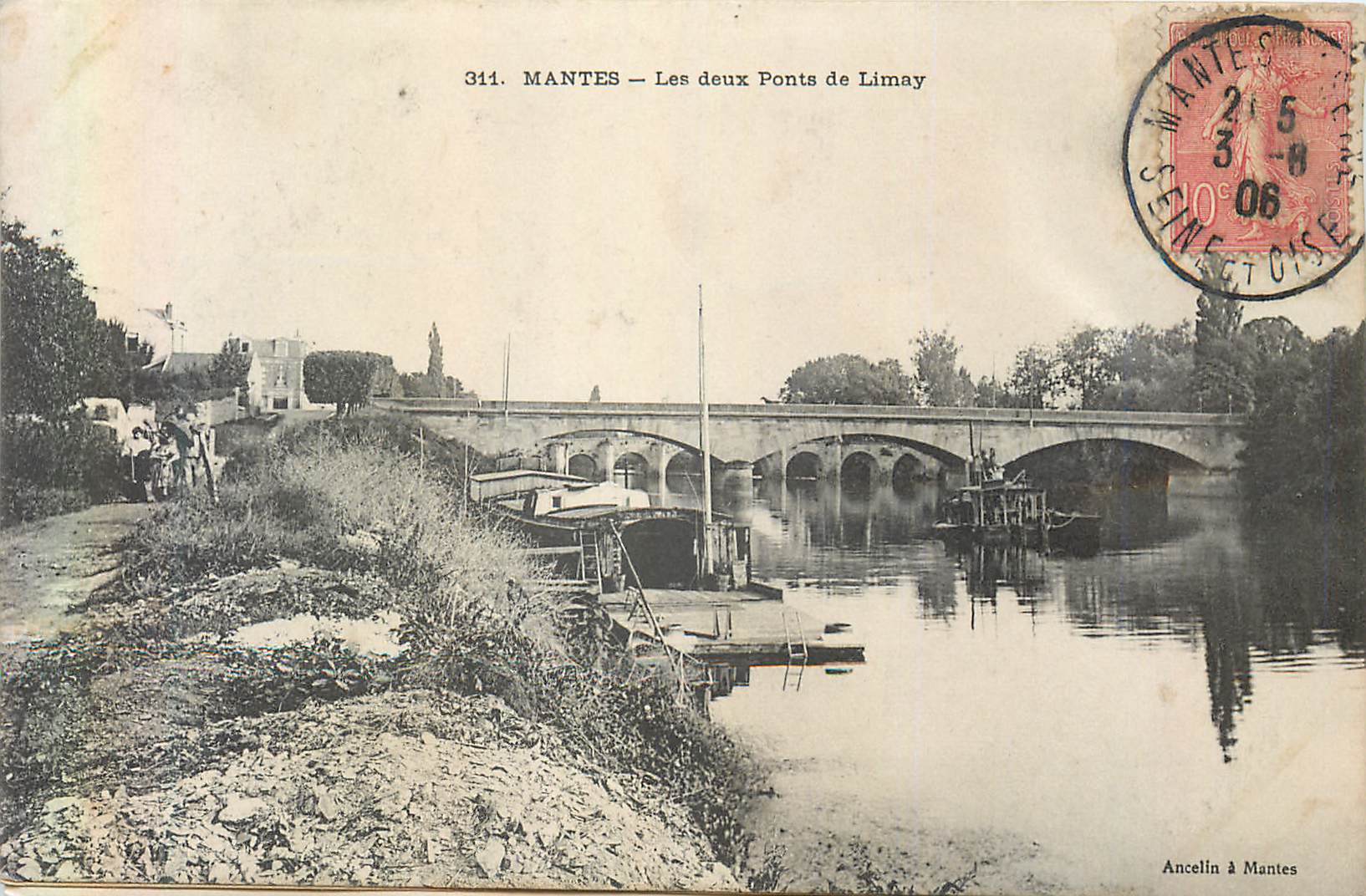 CPA 311 mantes les deux ponts de limay