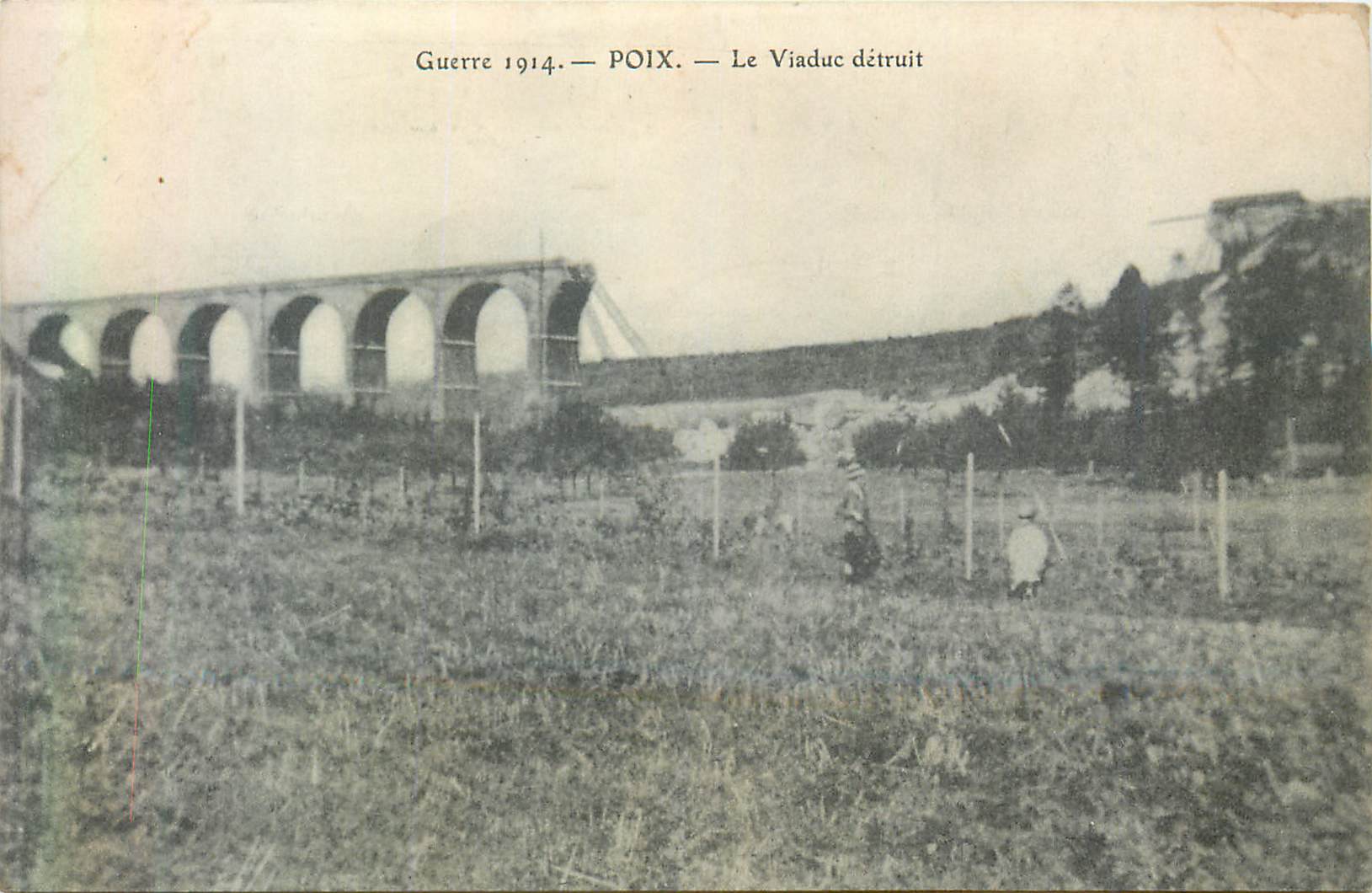 CPA Guerre 1914 poix le viaduc detruit Militaria