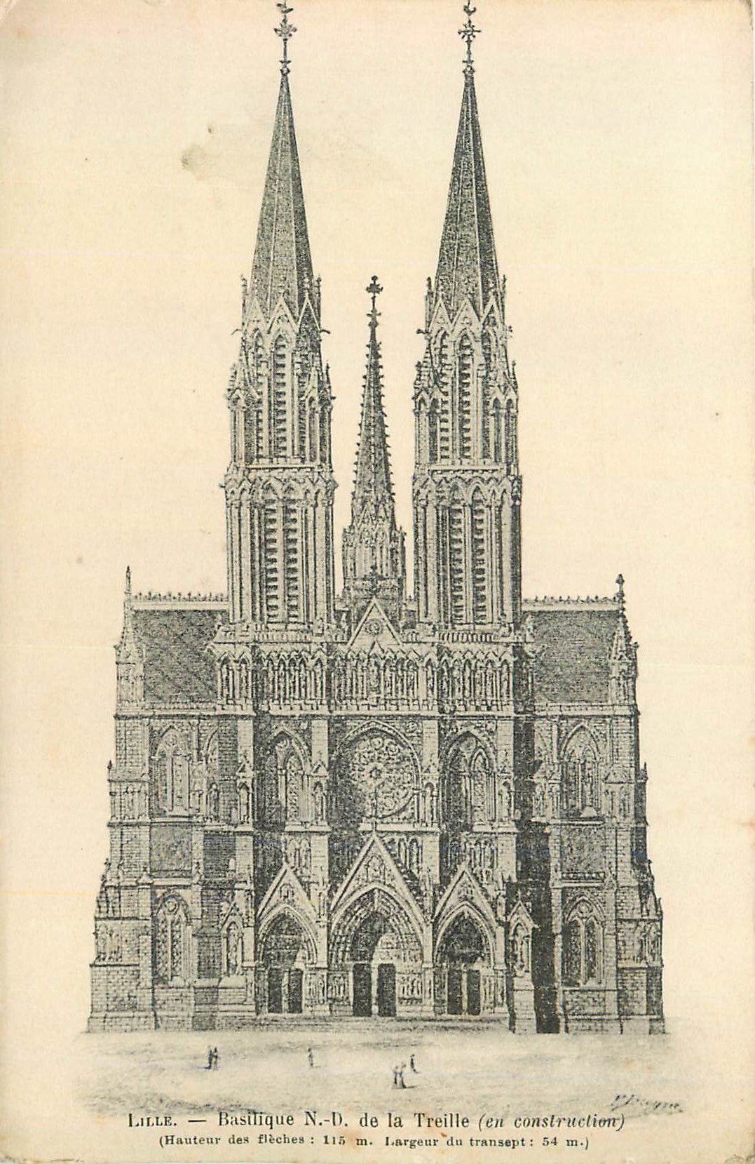 CPA Lille basilique n d de la treille (en construction)