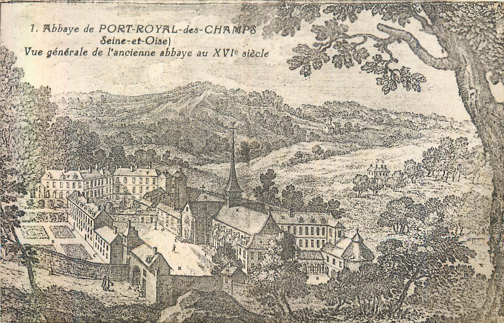 Abbaye de Port-Royal-des-Champs — Vue générale de l'ancienne abbaye au XVIe siècle — F. David, Versailles