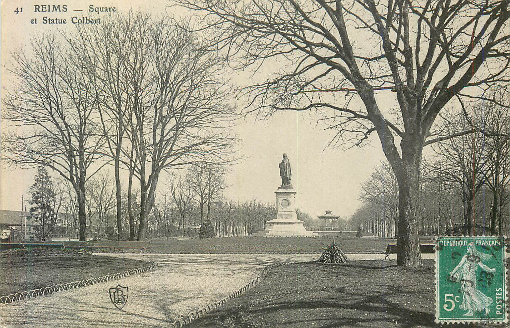 CPA 41 reims square et statue colbert