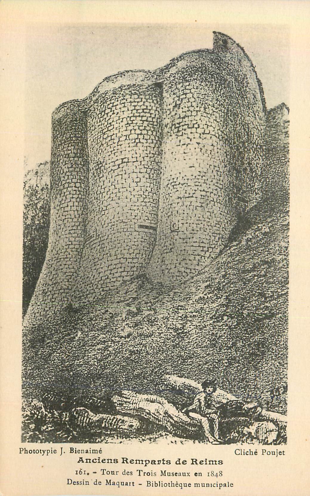 CPA Anciens remparts de reims 161 tour des trois museaux en 1848 dessin de maquart