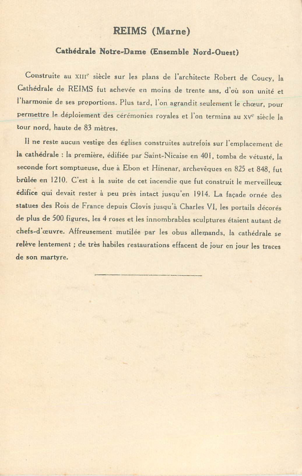 CPA Reims (marne) cathedrale notre dame (ensemble nord ouest) — Verso