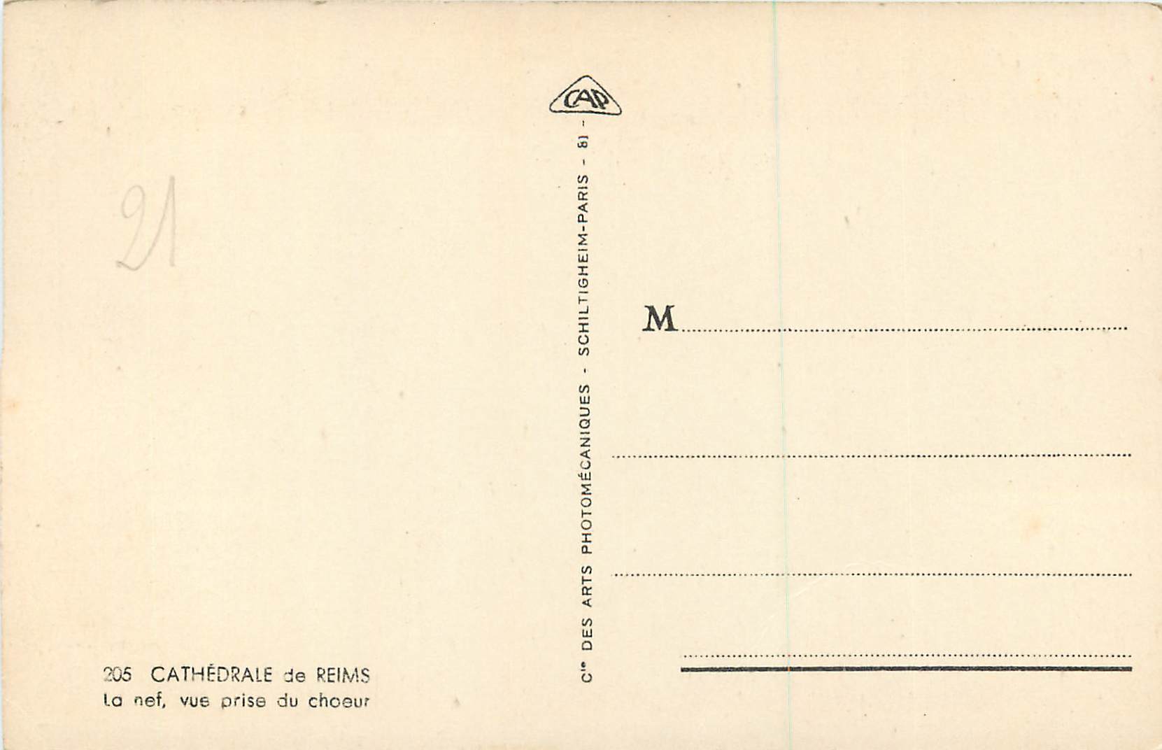 CPA 305 cathedrale de reims la nef vue prise du choeur — Verso