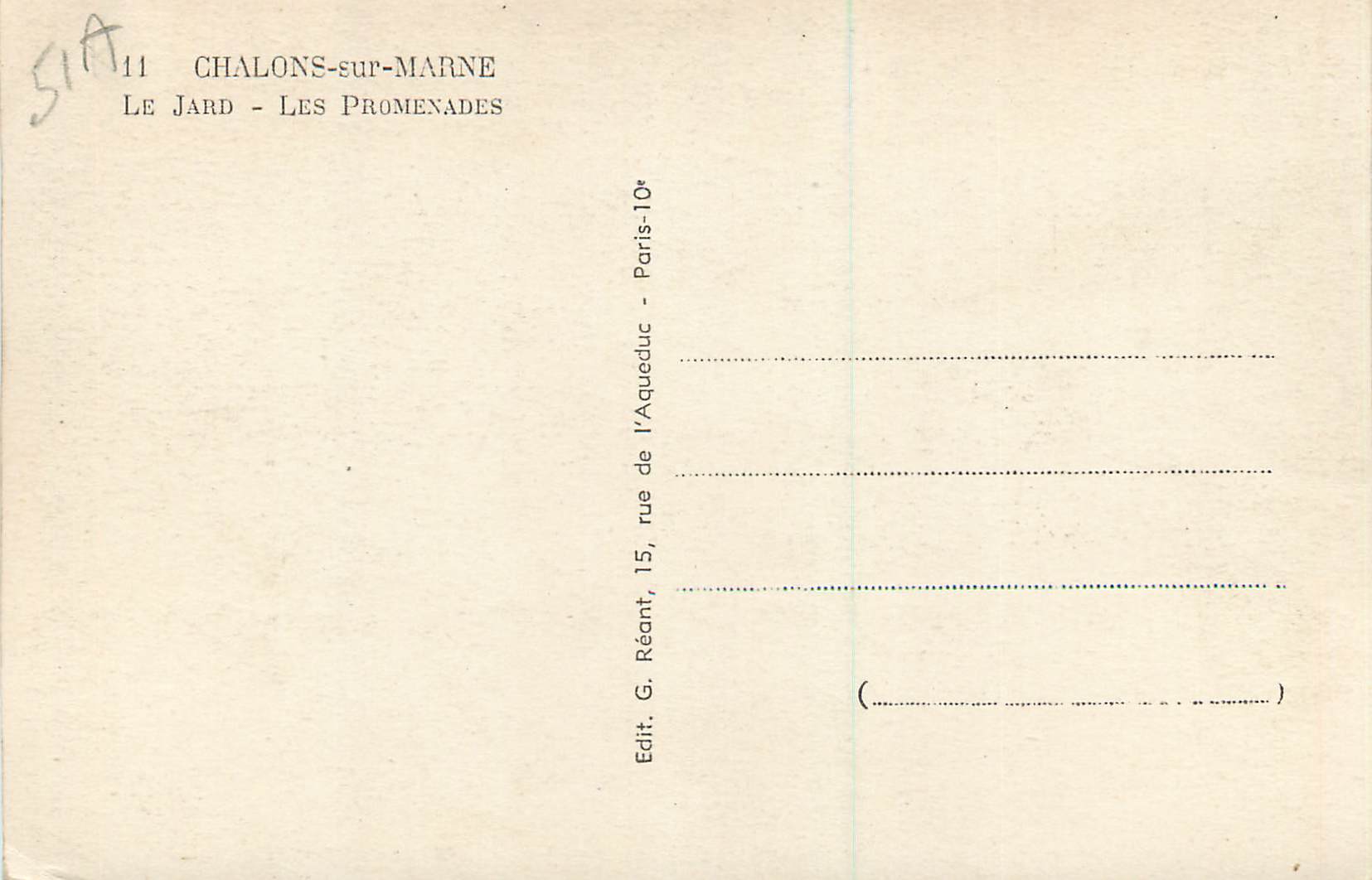 CPA 11 chalons sur marne le jard les promenades — Verso