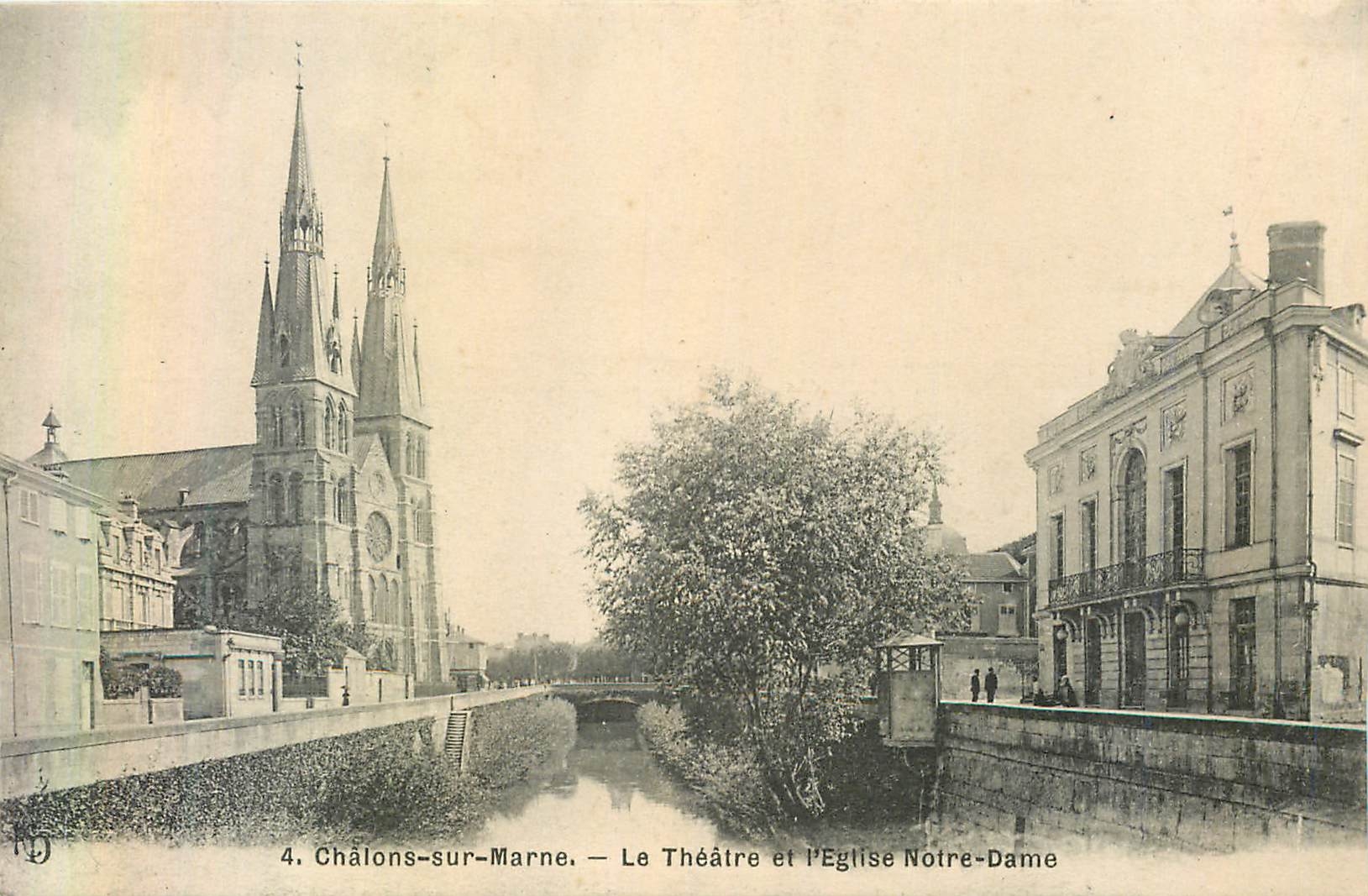 CPA 4 chalons sur marne le theatre et l eglise notre dame
