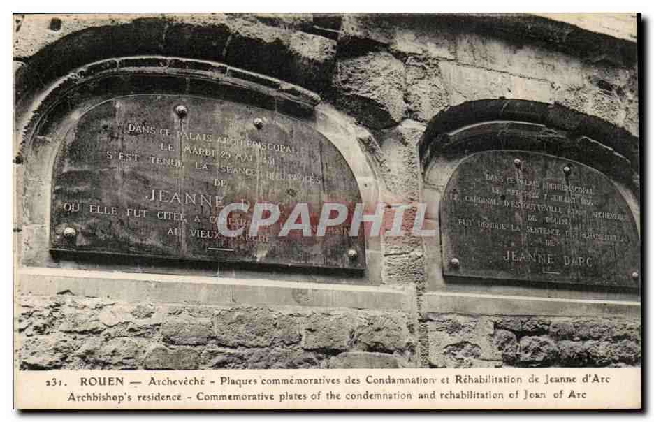 Rouen CPA Archeveche Plaques commemoratives des condamnations et rehabilitation de Jeanne d'arc
