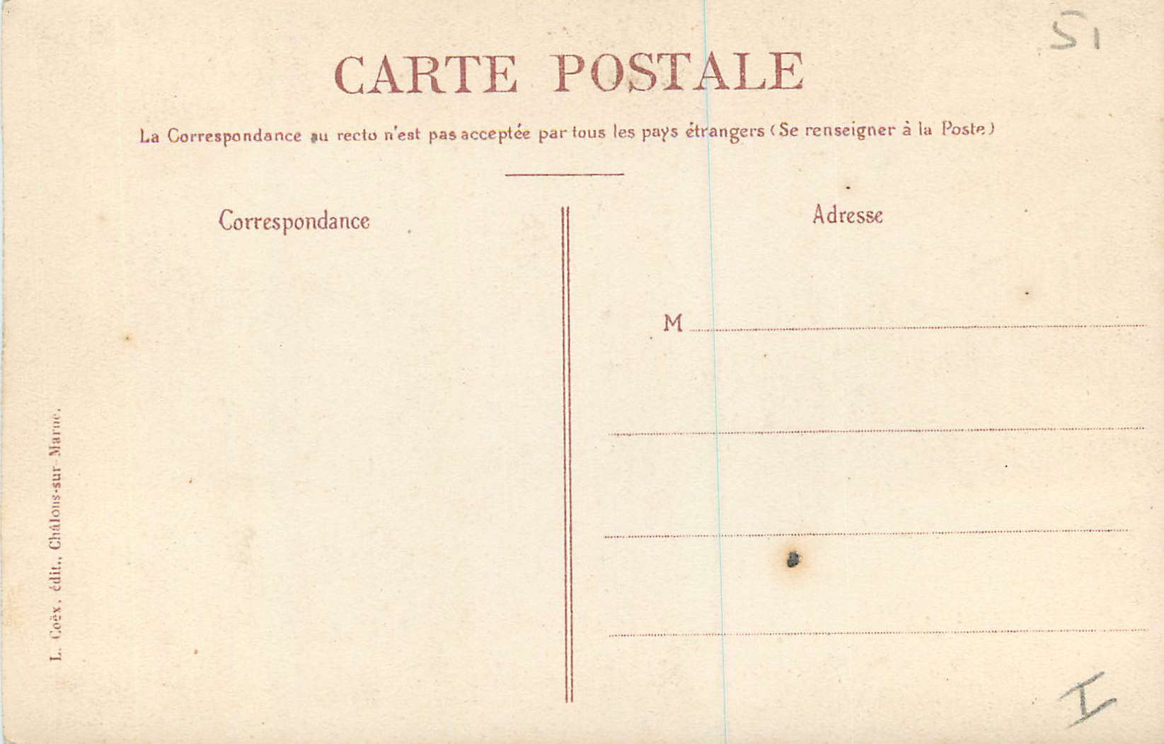 Chalons-sur-Marne — Place de l'Hôtel-de-Ville — L. Coëx, édit. Châlons-sur-Marne — Rückseite