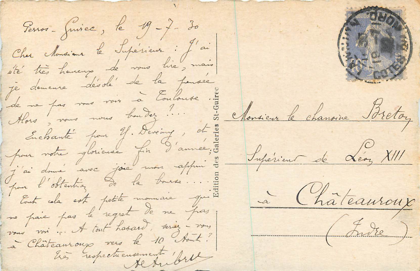 CPA Perros Guirec Rochers du Phare — Verso