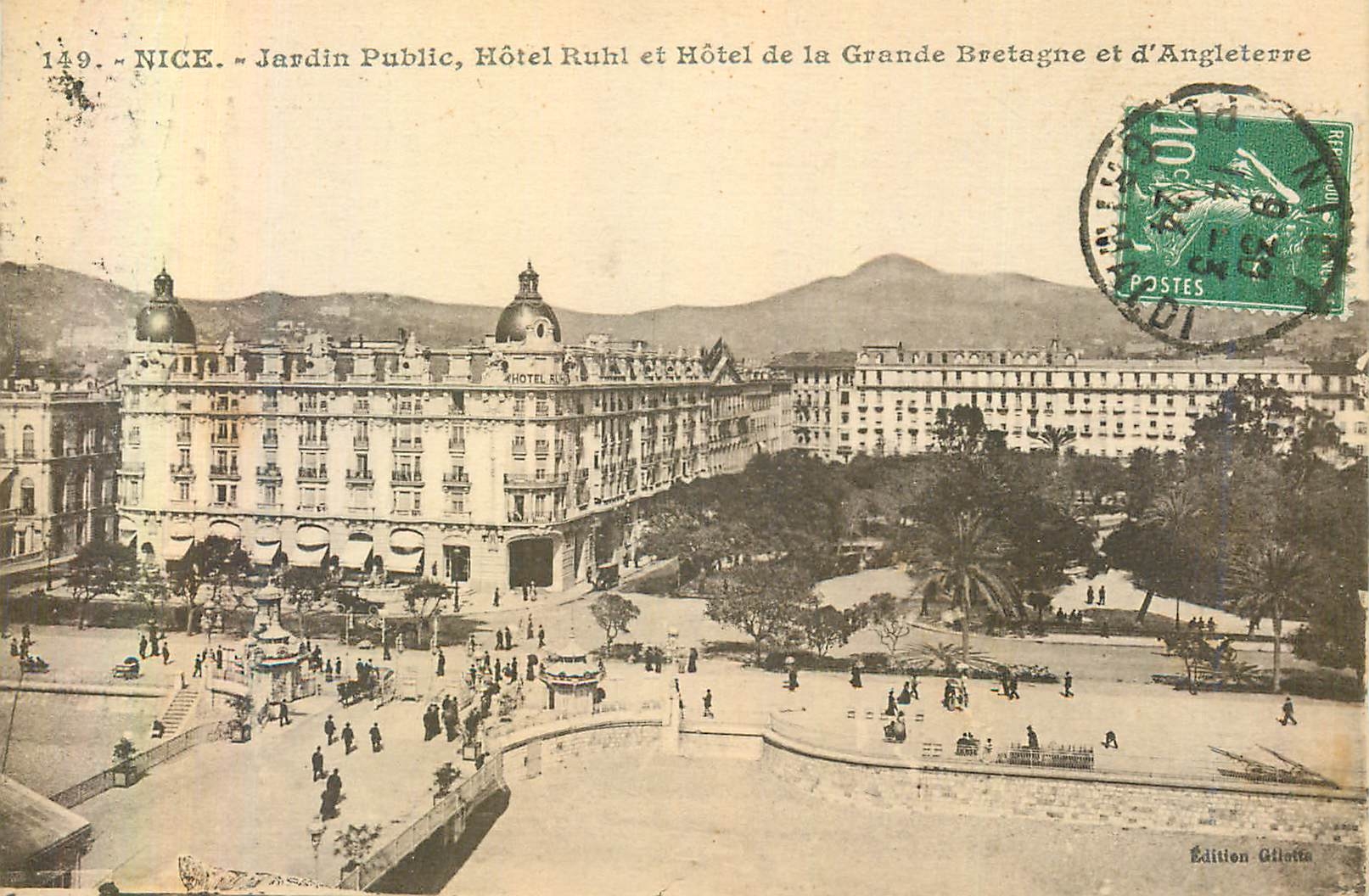 CPA Nice Jardin Public Hotel Ruhl et Hotel de la Grande Bretagne et d'Angleterre
