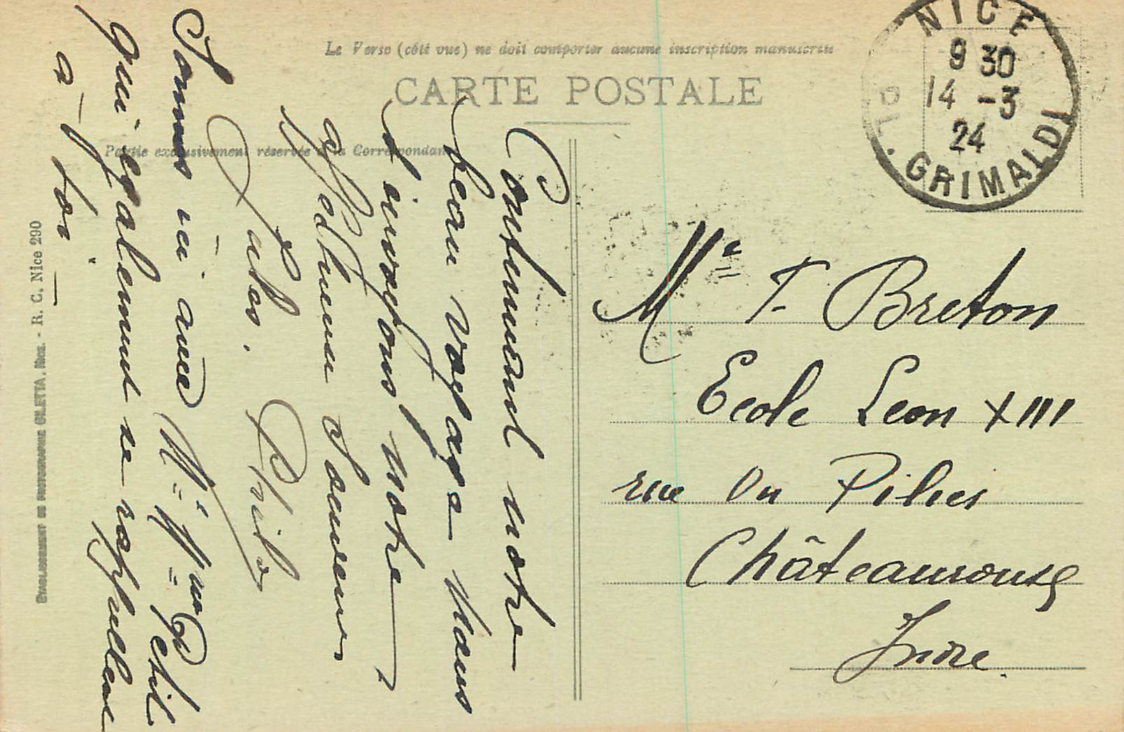 CPA Nice Jardin Public Hotel Ruhl et Hotel de la Grande Bretagne et d'Angleterre — Rückseite
