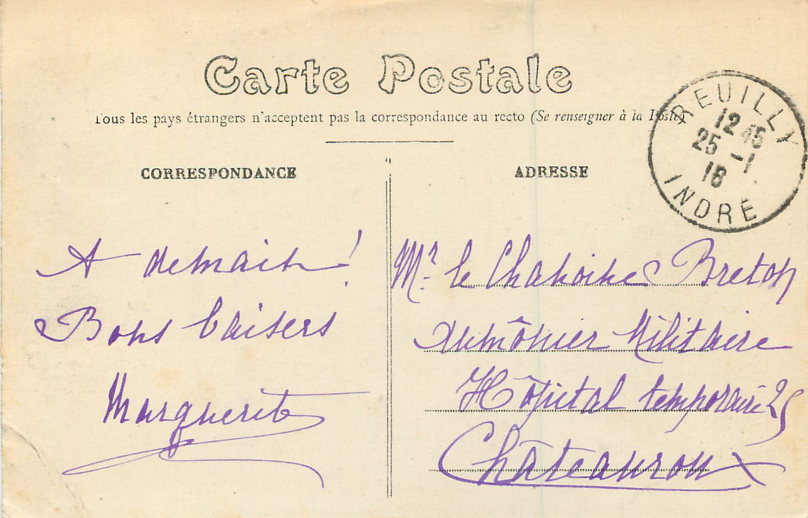 Reuilly (Indre) — Château de la Ferté, vu à vol d’oiseau — Éditeur E.M. n°1 — Rückseite