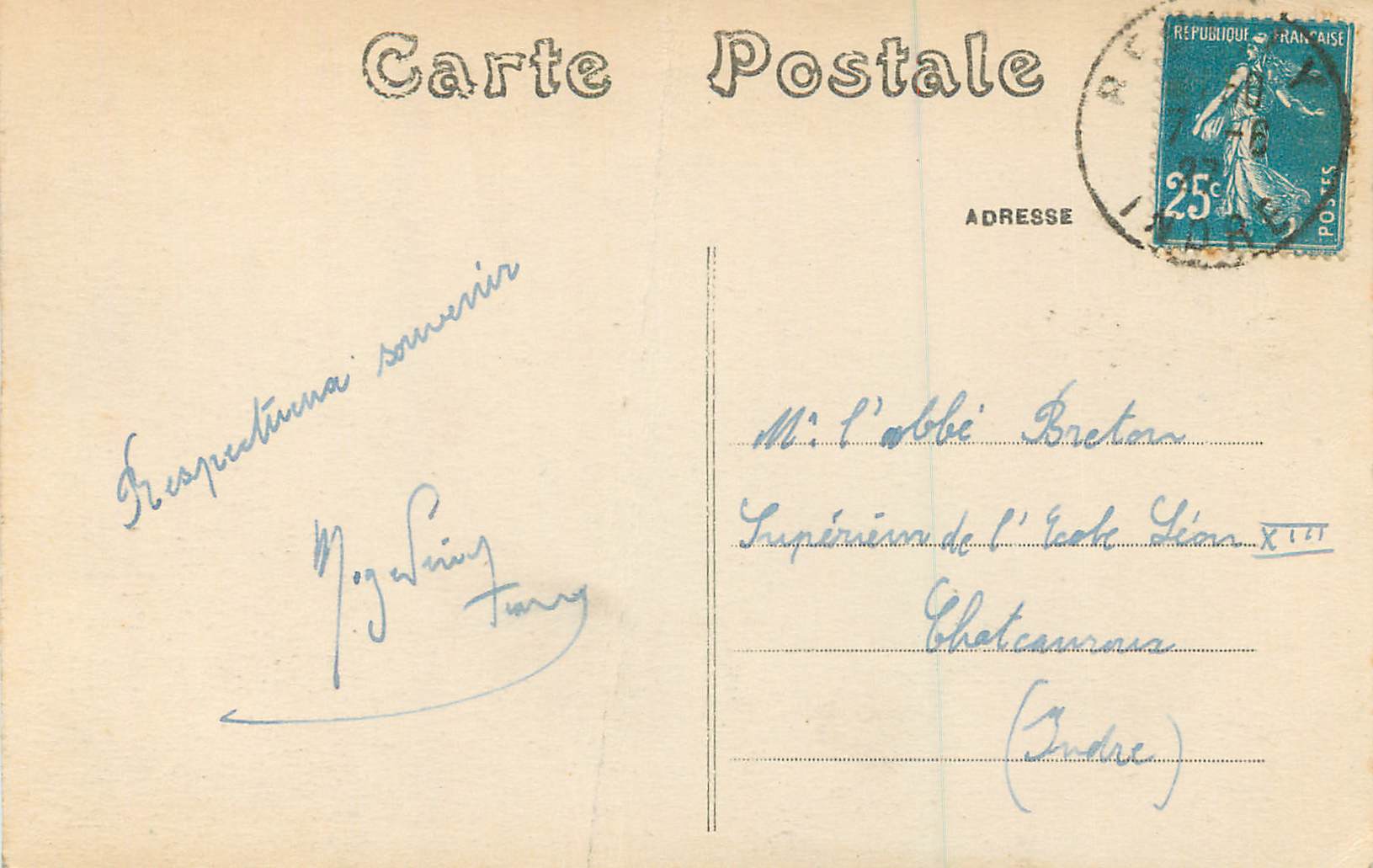 CPA Reuilly (Indre) Chateau de la Ferte Vu a Vol d'Oiseau — Rückseite