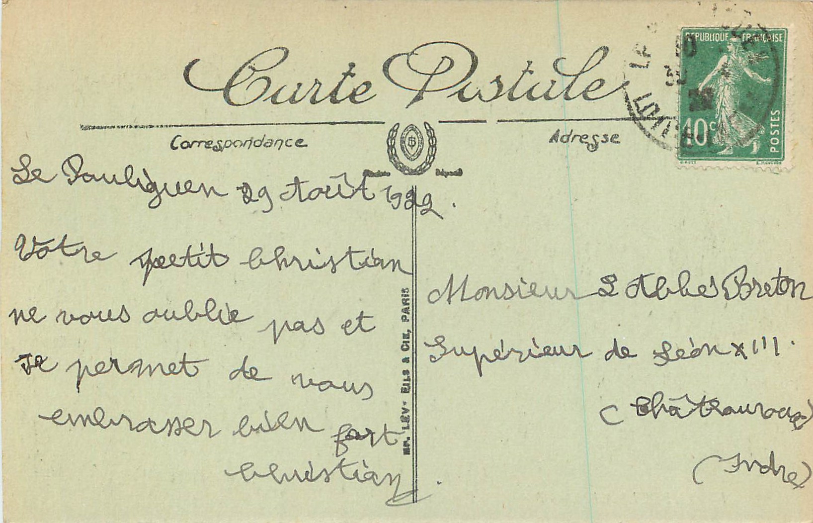 CPA Le Pouliguen Rochers de Pen Chateau — Back