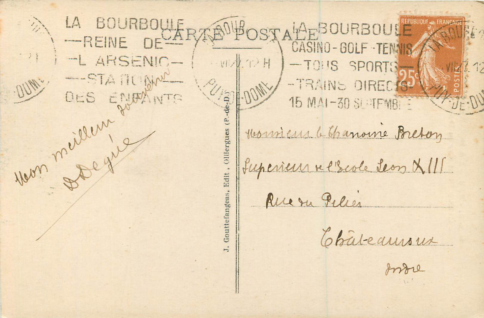 CPA La Bourboule Le Grand Pont sur la Dordogne — Rückseite