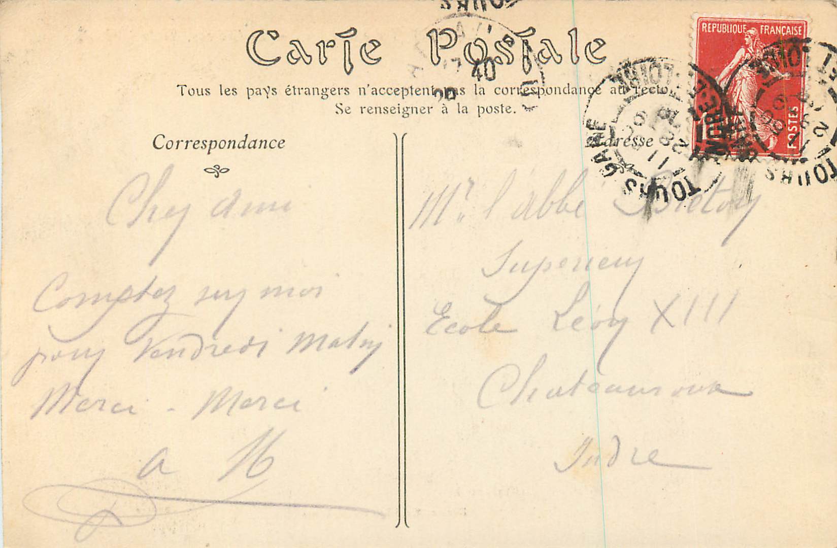 CPA Villandry (Indre et Loire) Le Chateau Fin du XVIe Siecle — Verso