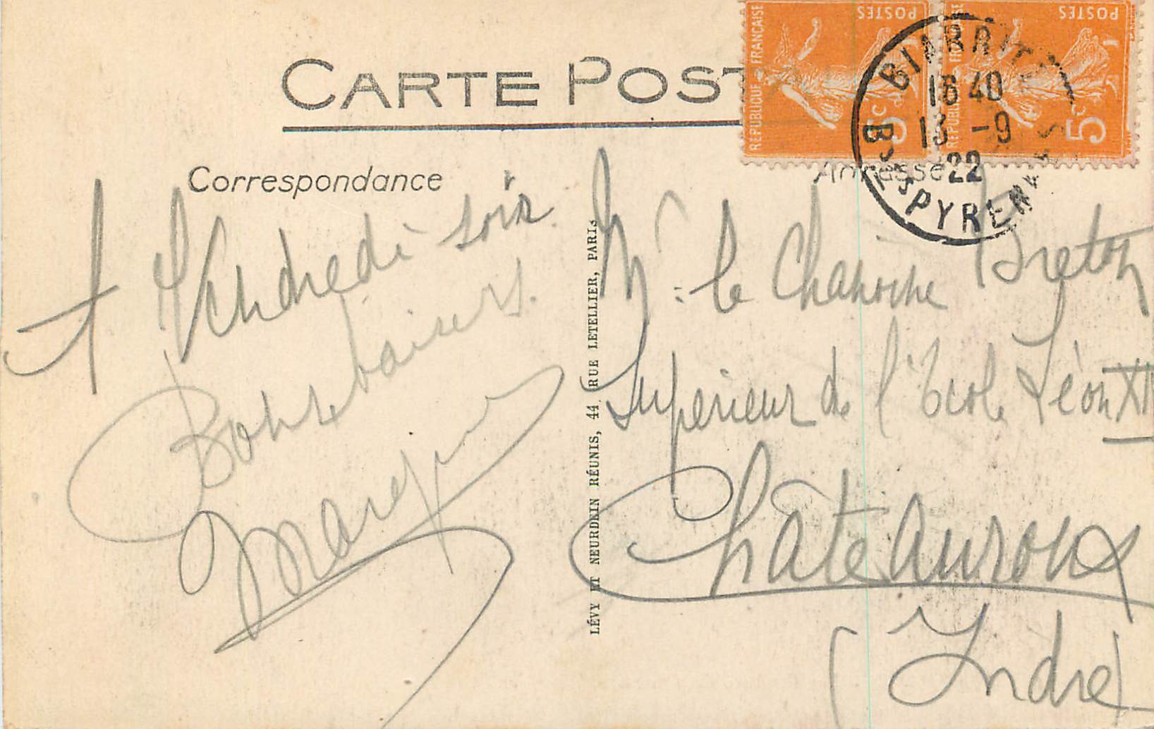 CPA Biarritz Les Rochers du Phare Effet de Vagues — Verso