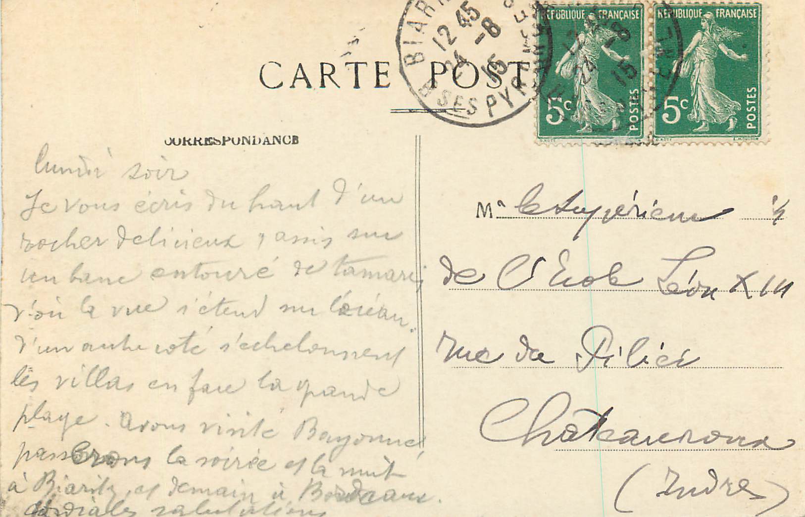 Biarritz Pittoresque — Le Rocher du Basta — Édition Lourmau, N° 168 — Rückseite