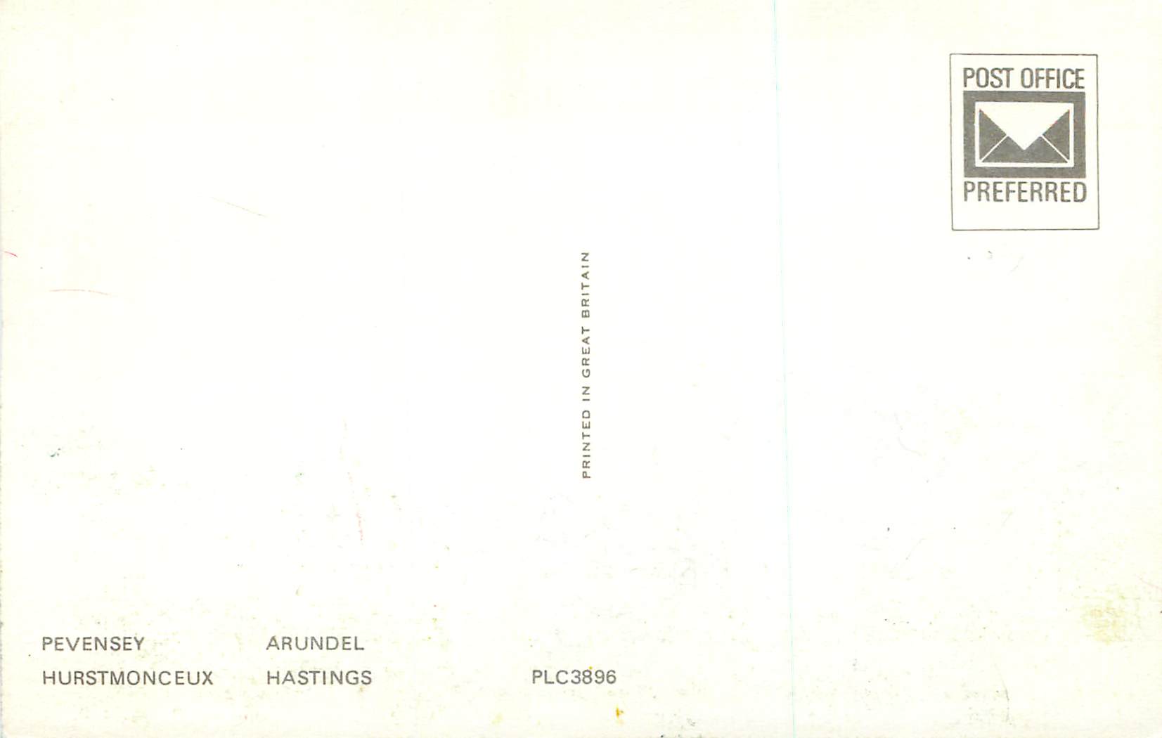 CPM Sussex Castles Pevensey Hurstmonceux Arundel Hastings — Rückseite