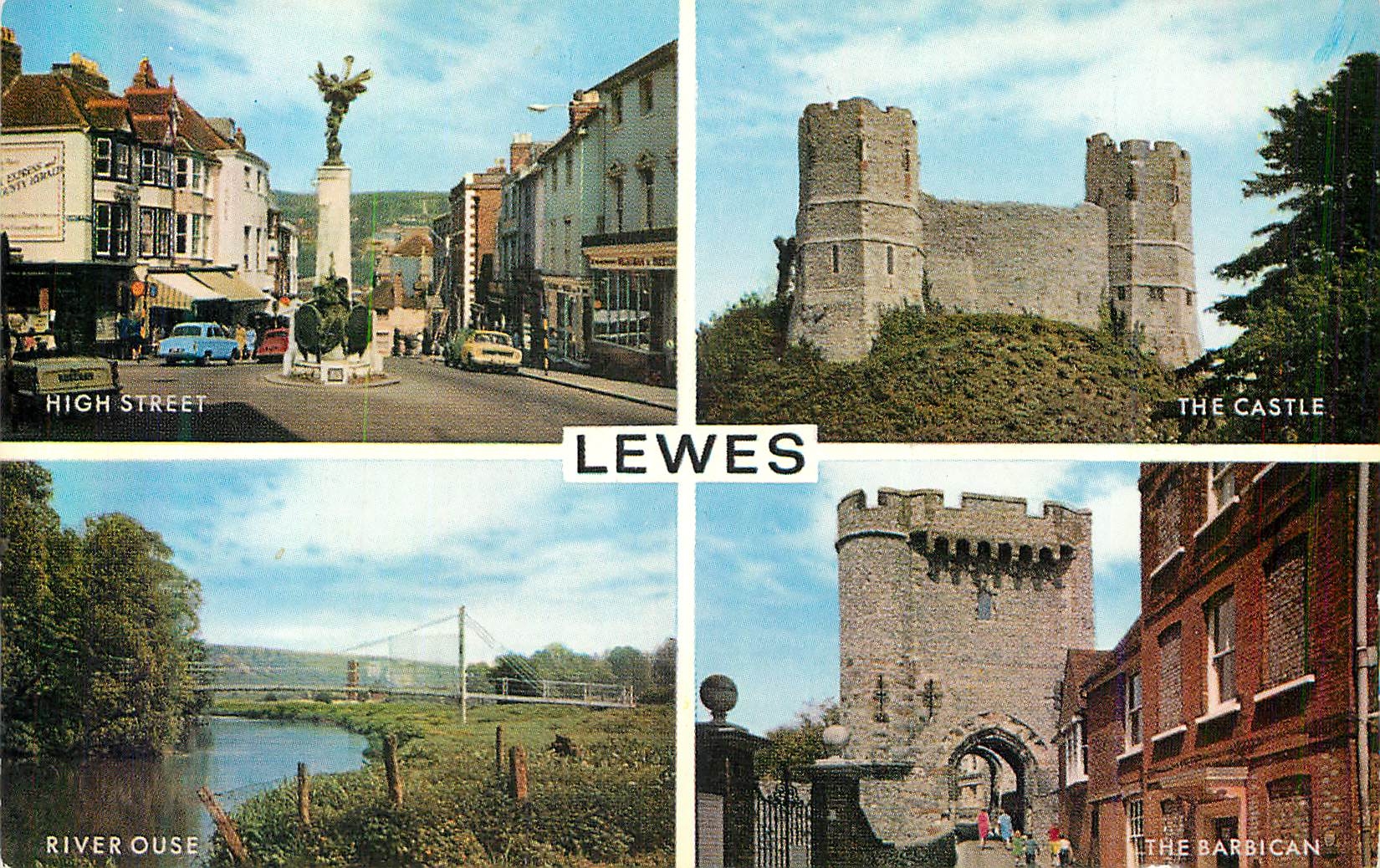 Lewes — High Street, The Castle, River Ouse, The Barbican — J. Salmon Ltd.