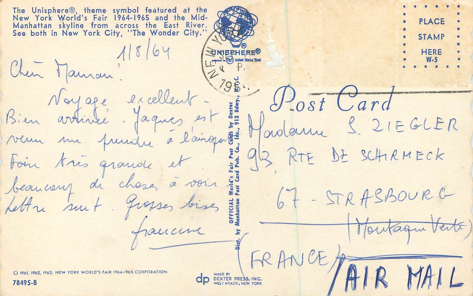 CPM New York World's Fair 1964 1965 — Back