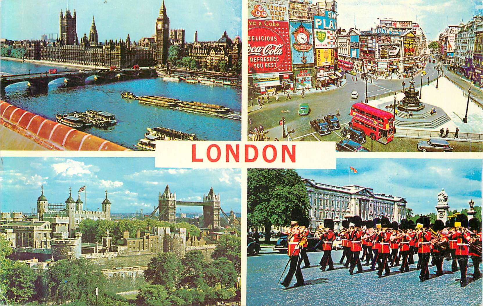 CPM London Piccadilly Circus Guards Band Near Buckingham Palace House of Parliament Westminster Bridge Tower and Tower B