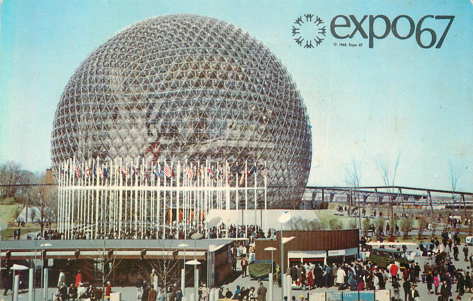 CPM Montreal Canada Le Pavillon des Etats Unis Sphere Geodesique Transparente de 250 Pieds de Diametre et 200 de Hauteur